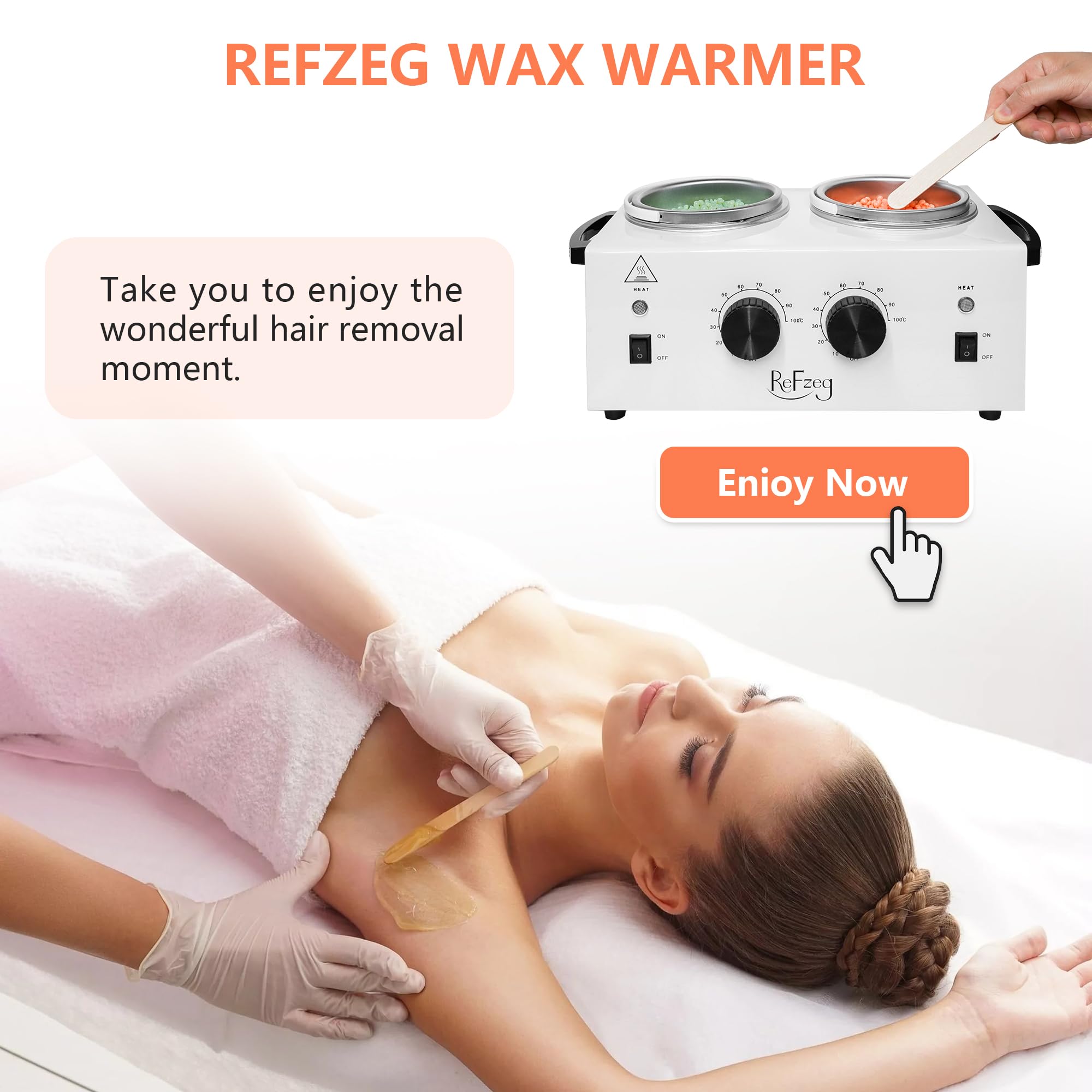 Professional Wax Warmer Double Pot Waxing Kit - Adjustable Temperature Hair Removal Heater Machine with 50 Wax Sticks & 20 Protective Collars for Salon, Spa & Home Use - Painless Hair Removal for Legs, Arms, Bikini & Face