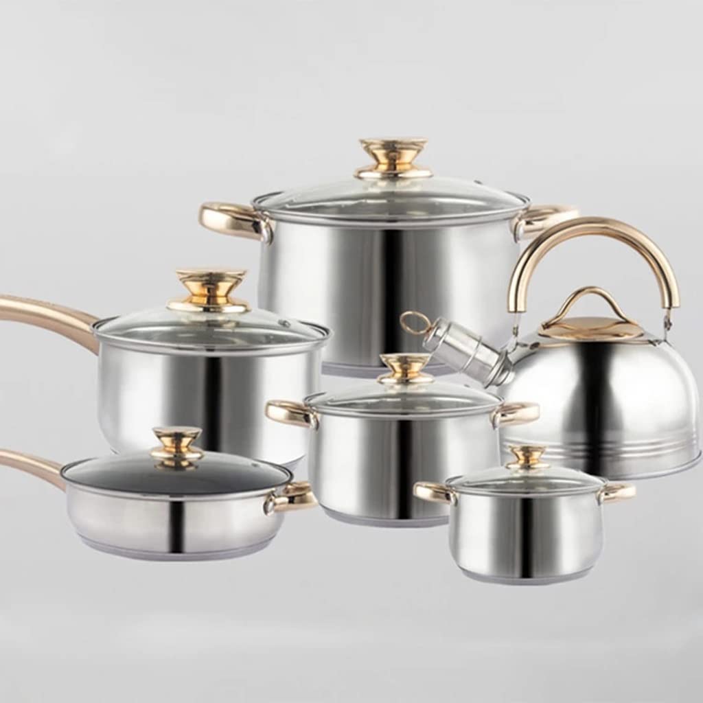 Premium 6-Piece Stainless Steel Cookware Set - Pots & Pans for Induction, Gas & Electric Stoves - Includes Frying Pan, Milk Pan & Cooking Pots for Home Kitchen | Perfect for Boiling, Frying & Everyday Cooking