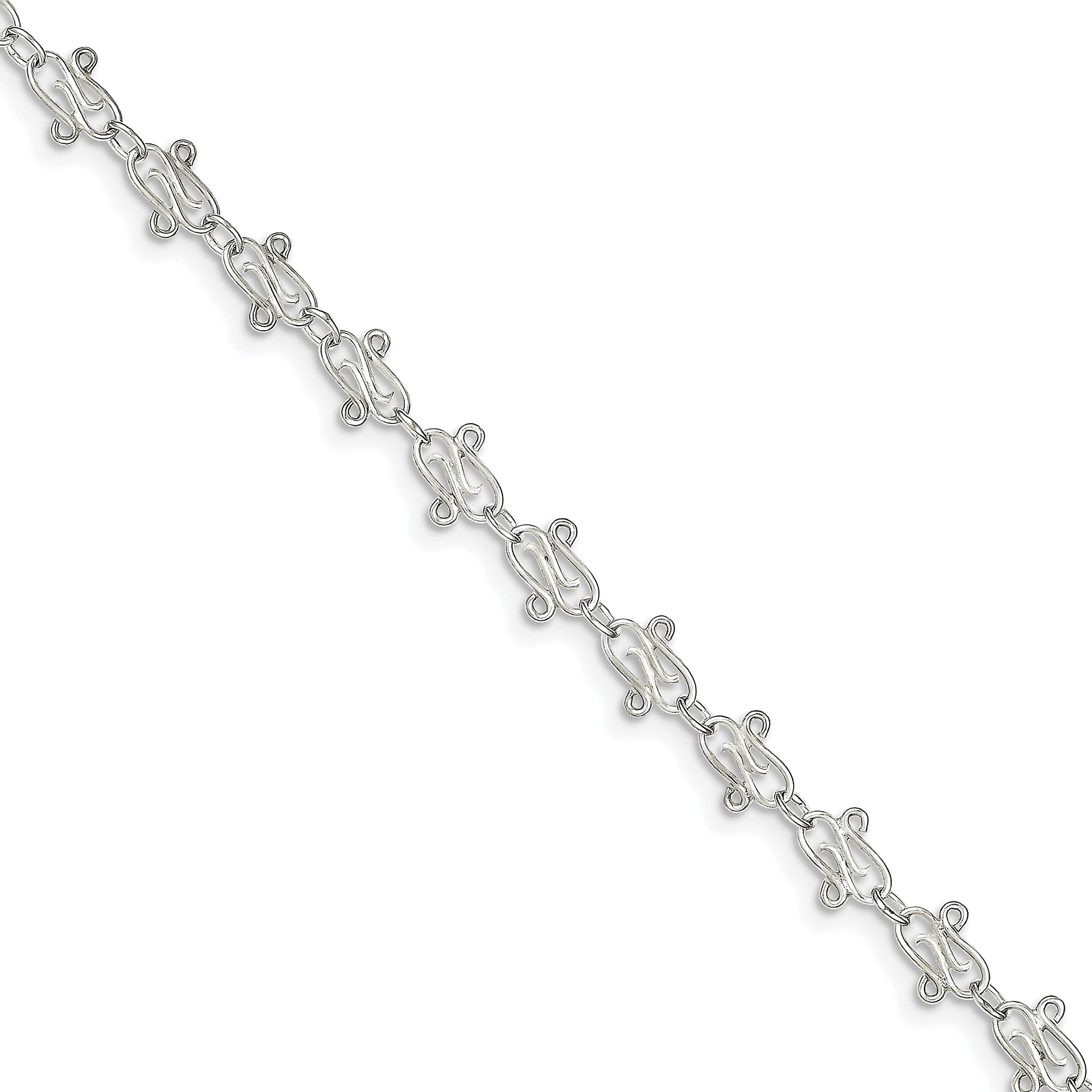 FindingKing Sterling Silver Fancy Link Anklet Chain Jewelry 10