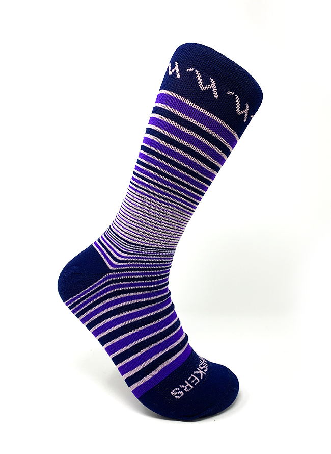 Elegant Purple & Gray Striped Lace Dress with Matching Navy & Light Pink Striped Jacques Socks - Perfect for Weddings, Parties & Special Occasions