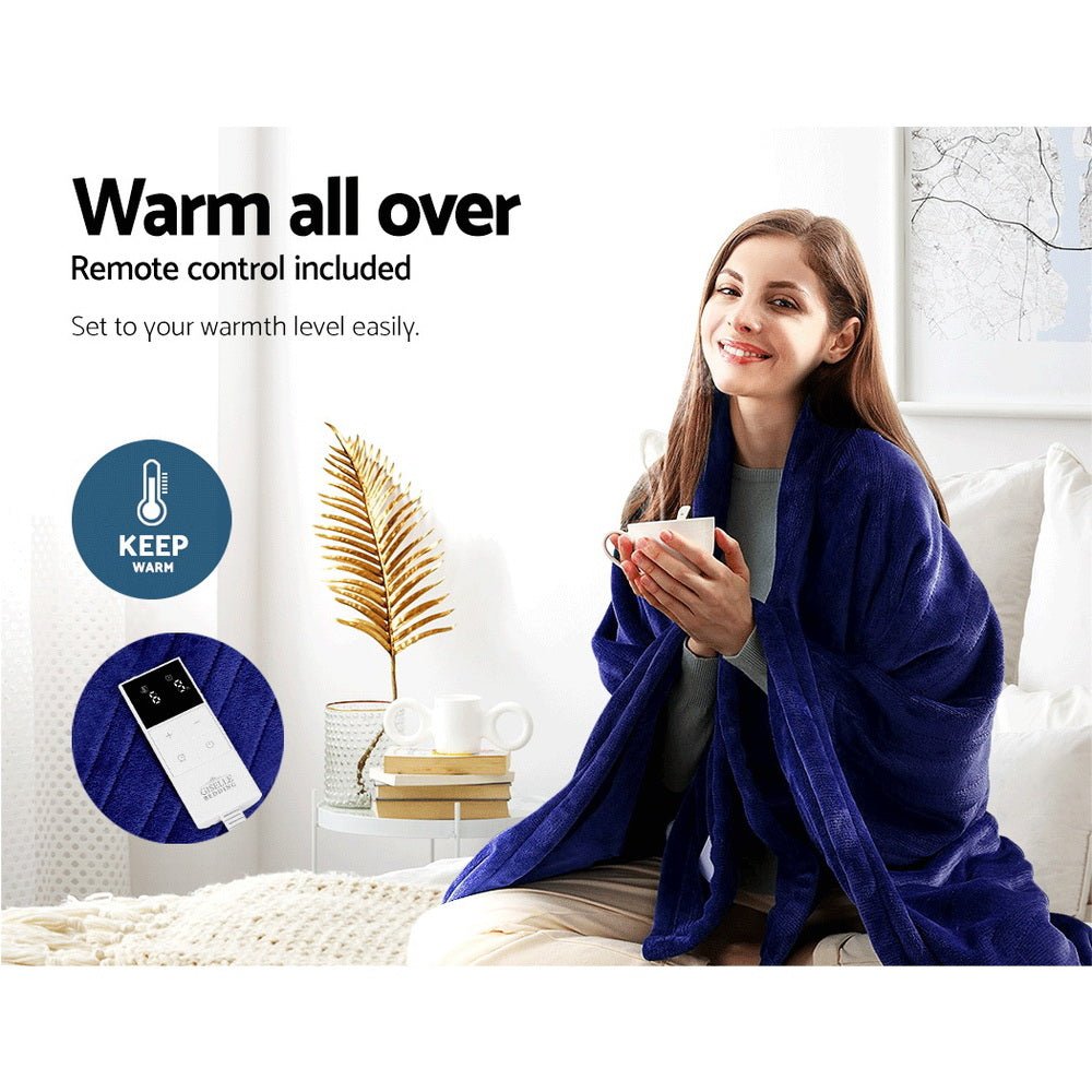 CozyHeats Electric Heated Throw Blanket - Ultra Soft Navy Blue Flannel for Winter Warmth | Perfect for Couches, Beds & Home Office Use