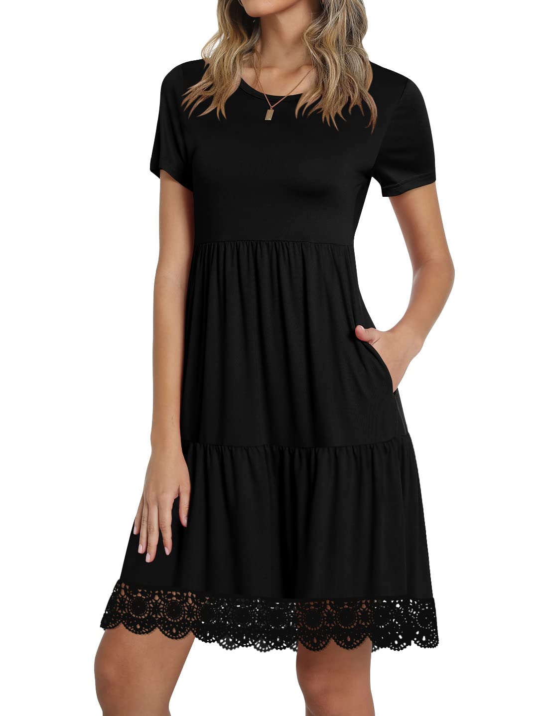 TAOHUADAO Women's Short Sleeve Ruffle Swing Dress with Pockets - Casual Summer Flowy Dress for Beach, Vacation & Daily Wear