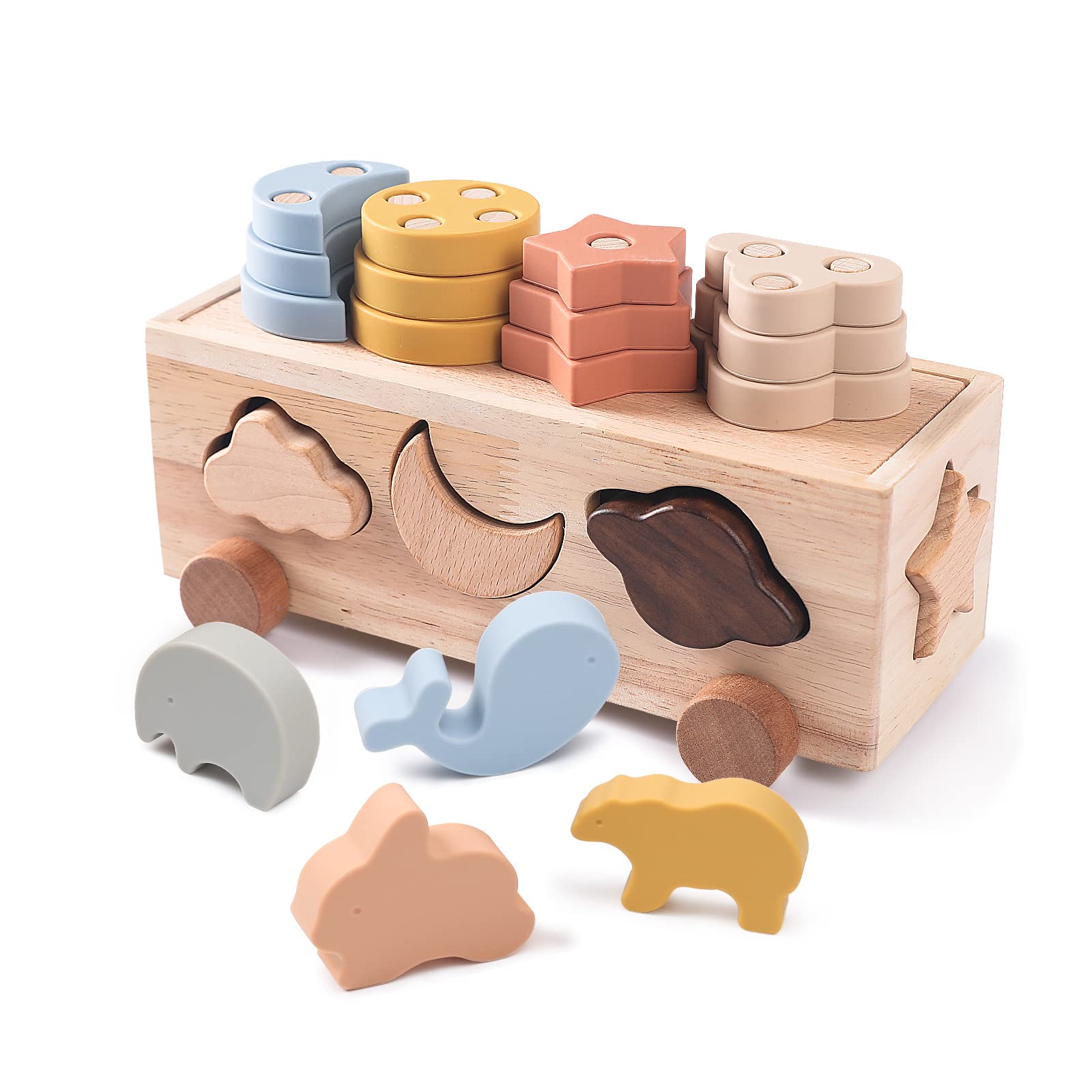4-in-1 Montessori Shape Sorter & Stacking Blocks Set - 22 Educational Toys for Toddlers - Early Learning Sorting Game for Kids | Perfect for Preschool Classroom & Home Playtime