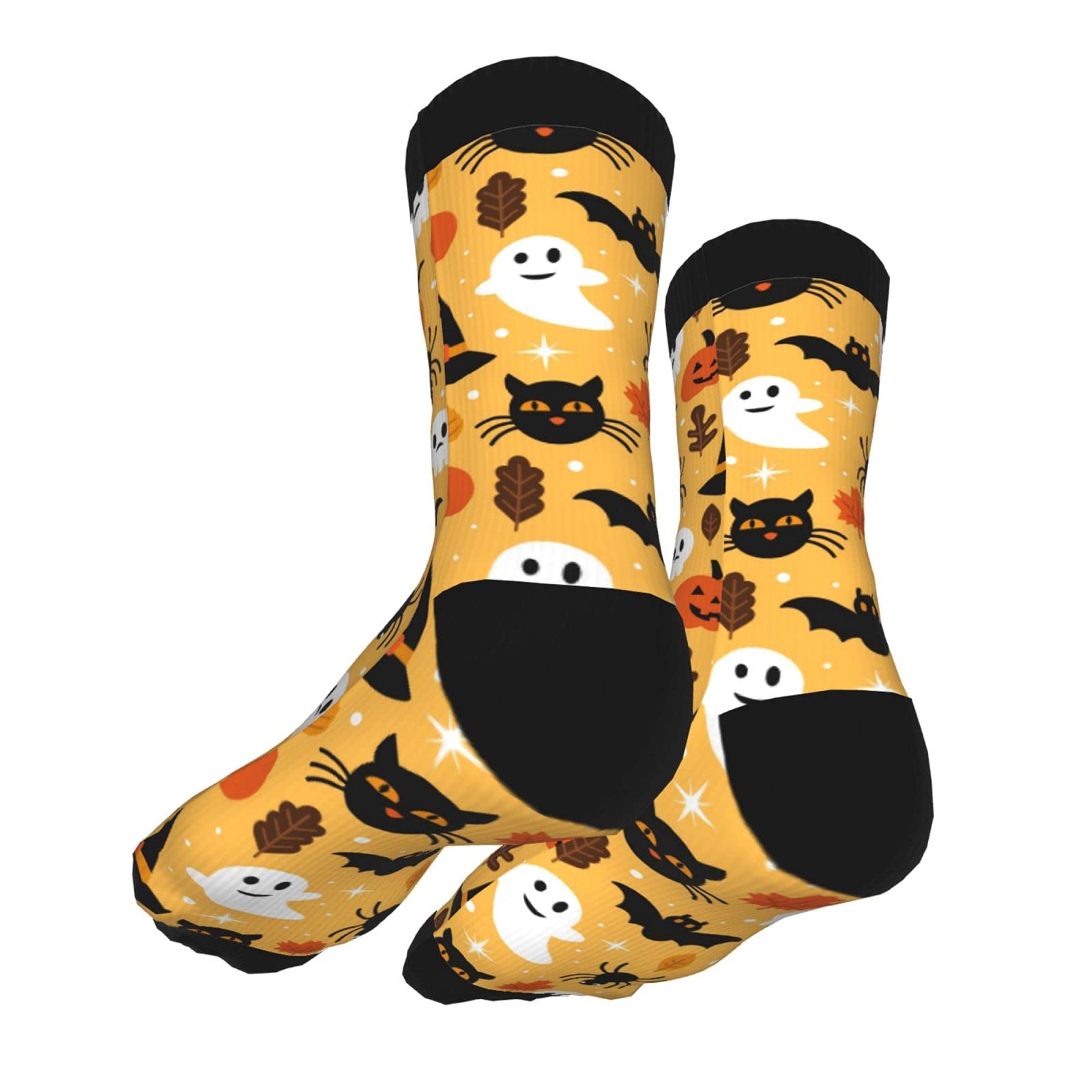 Halloween Ghost Black Cat Funny Compression Socks for Women & Men - Novelty Crew Socks Gift for Nurses, Athletes & Travelers - Perfect for Costumes, Workouts & Long Flights