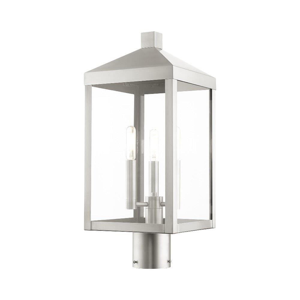 Livex Lighting 3-Light Brushed Nickel Outdoor Post Top Lantern - Weatherproof Exterior Light Fixture for Porch, Garden, Pathway & Entryway Lighting