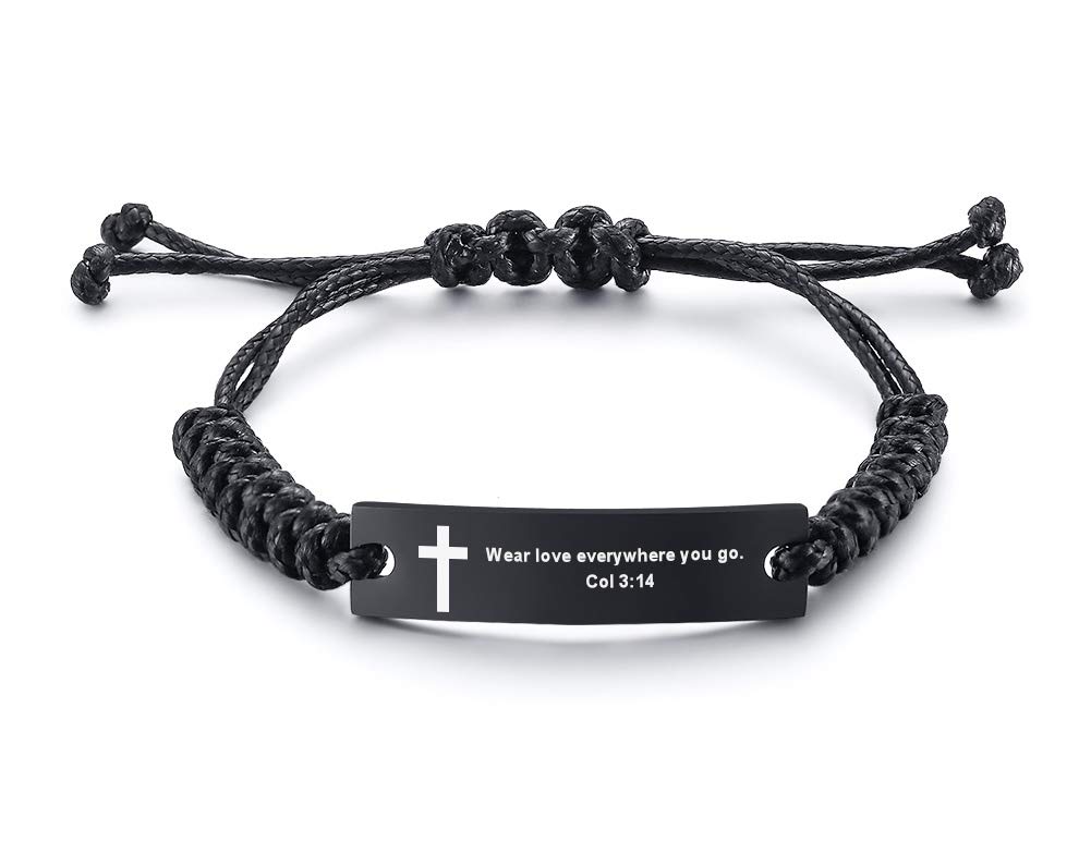 Religious Bible Verse Bracelet - Inspirational Scripture Quotes Adjustable Cord Stainless Steel Christian Jewelry for Men & Women - Faith-Based Encouragement Gift for Daily Wear & Church Services