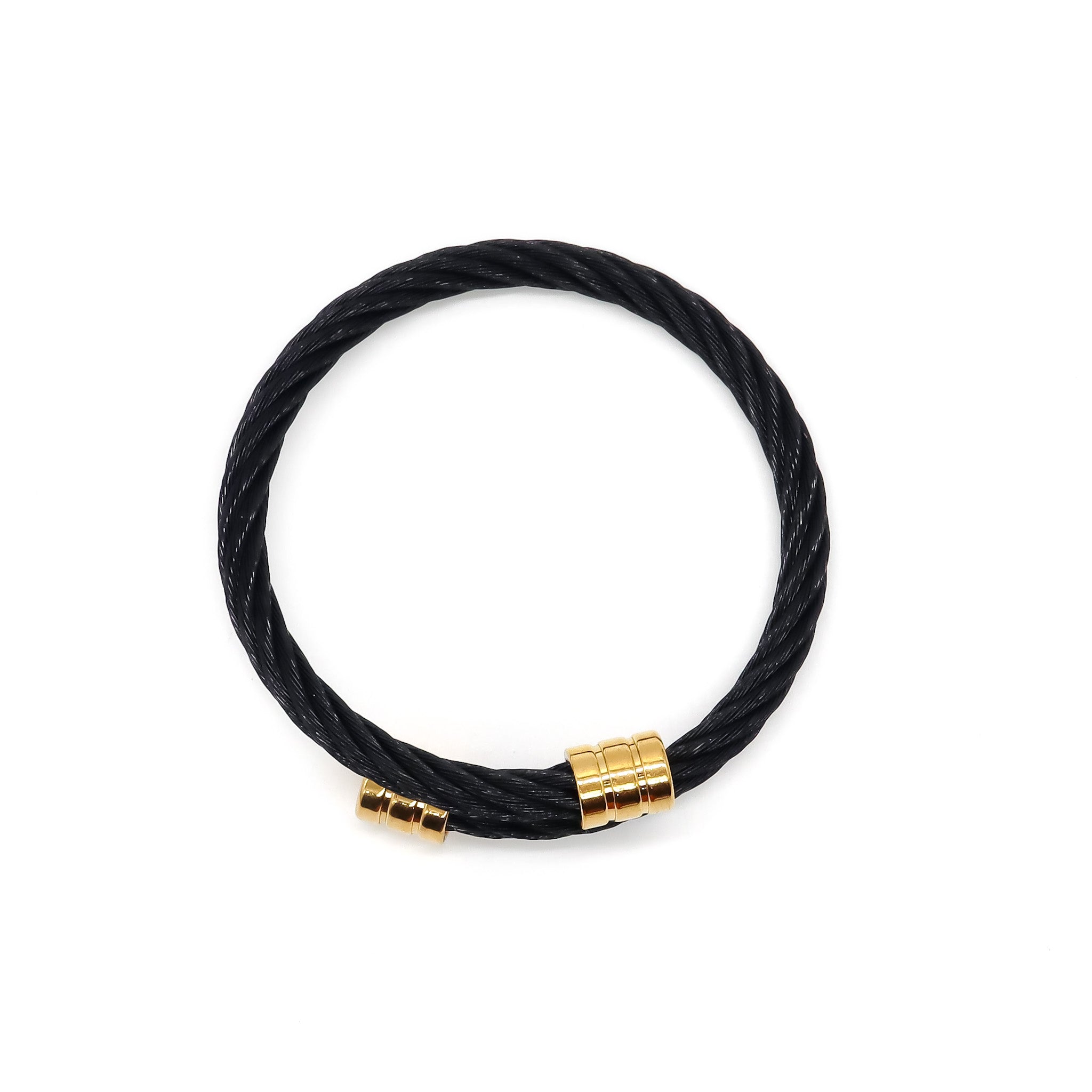 ROMALI Black Twisted Cable Bracelet with 18K Gold Plated Accents - Elegant Women's Jewelry for Everyday Wear, Date Night & Special Occasions