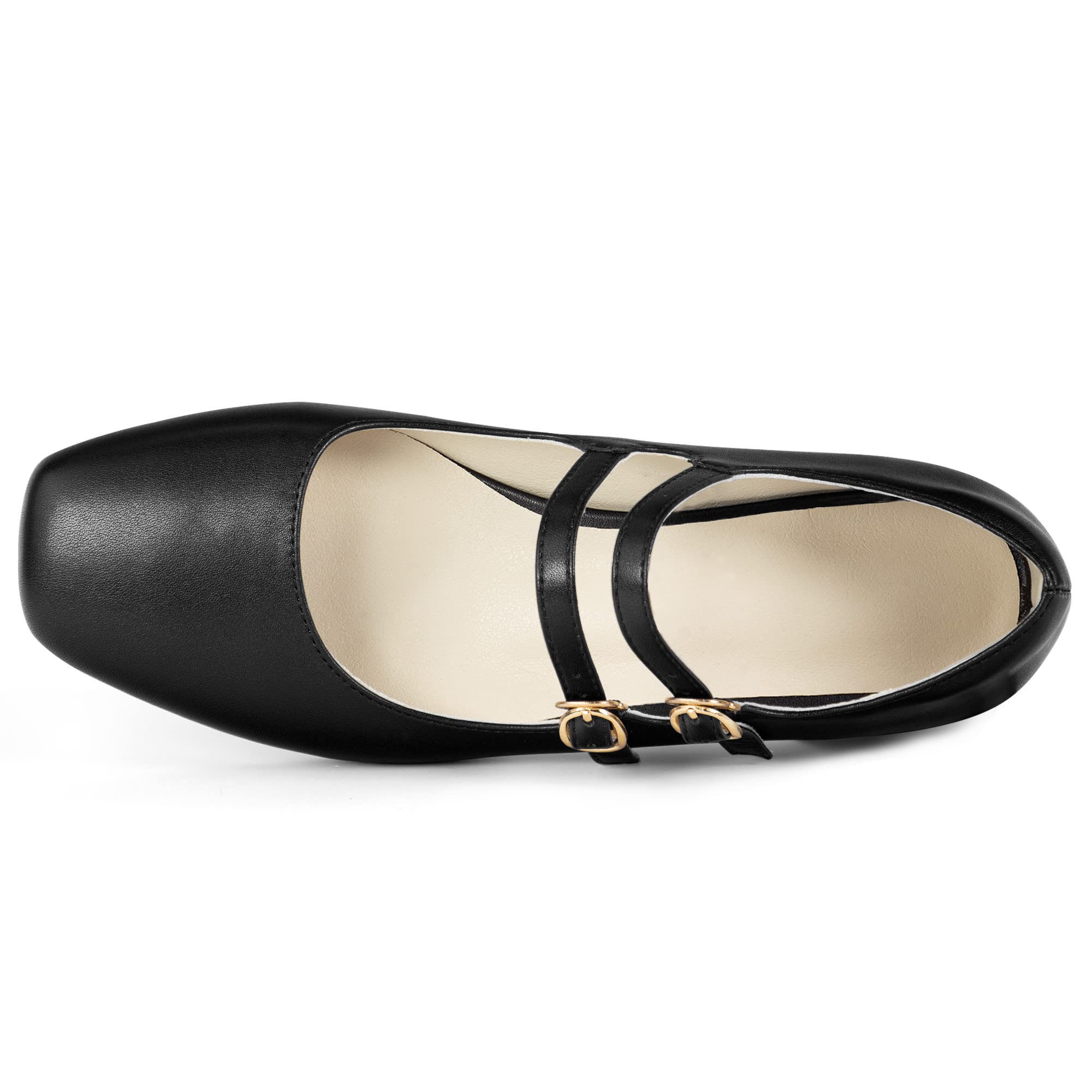 Women's Mary Jane Square Toe Flats - Double Ankle Strap Dressy Shoes with Chunky Block Low Heel | Comfortable & Elegant Casual Shoes for Work, Office & Everyday Wear