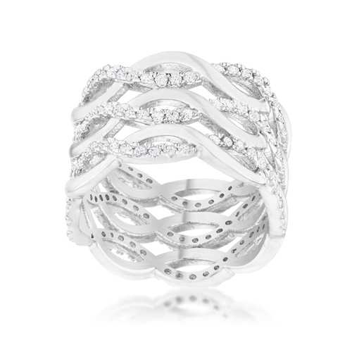 0.88ct Cubic Zirconia Rhodium Plated Twist Wide Cocktail Ring for Women - Elegant Statement Jewelry for Parties, Weddings & Special Occasions