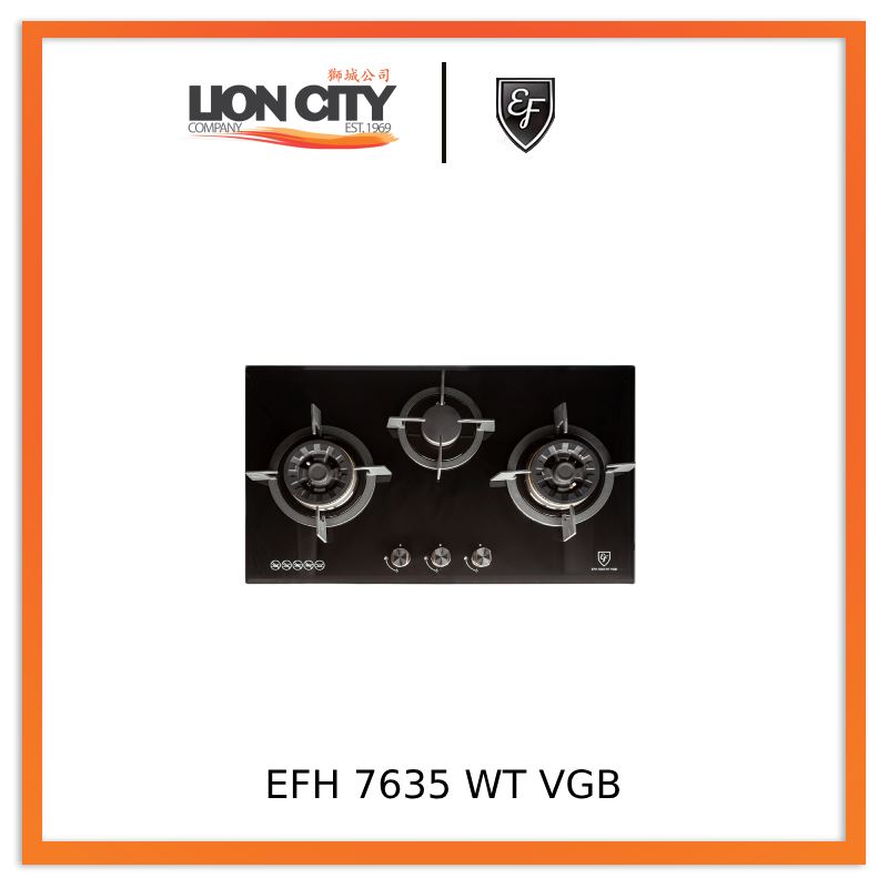 EF EFH7635WTVGB 78cm Gas Cooktop with 3 Brass Burners - High Efficiency Stainless Steel Gas Hob for Modern Kitchens | Perfect for Home Cooking, Restaurants & Outdoor BBQs
