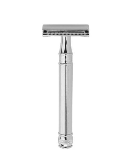 Edwin Jagger Long Handle Double Edge Safety Razor - Chrome Plated Stainless Steel for Men's Wet Shaving | Perfect for Travel & Home Grooming Kit