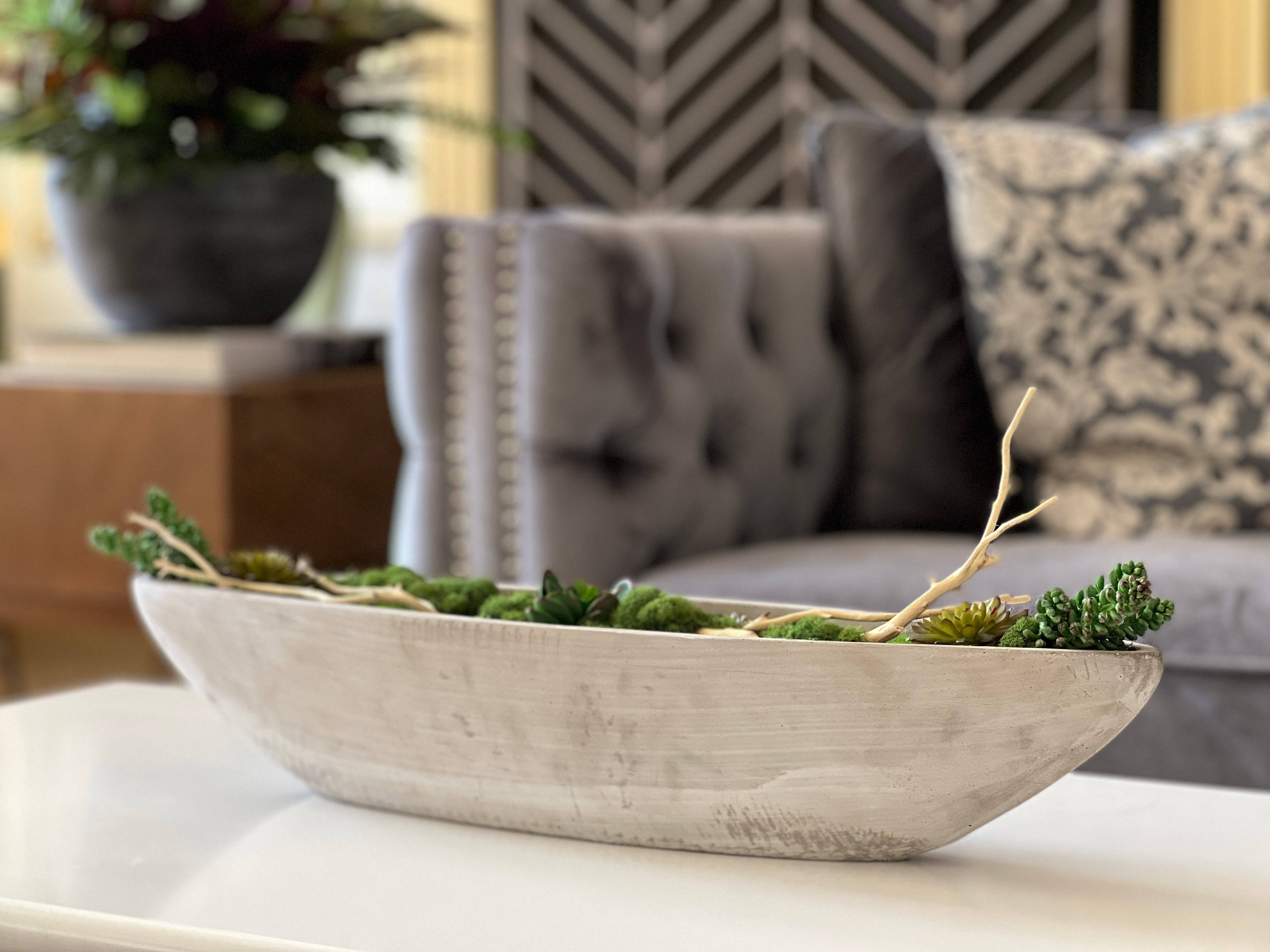 Concrete Cylinder Planter with Moss and Succulent - Modern Indoor/Outdoor Home & Garden Decor for Plants, Office Desk, and Patio