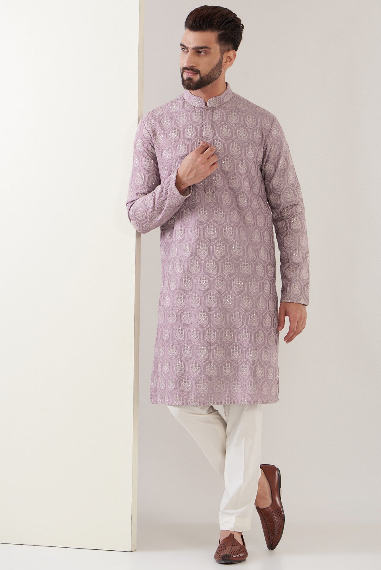 Elegant Lilac Embroidered Kurta for Women - Traditional Indian Tunic Top for Casual & Festive Wear - Perfect for Parties, Weddings & Daily Fashion