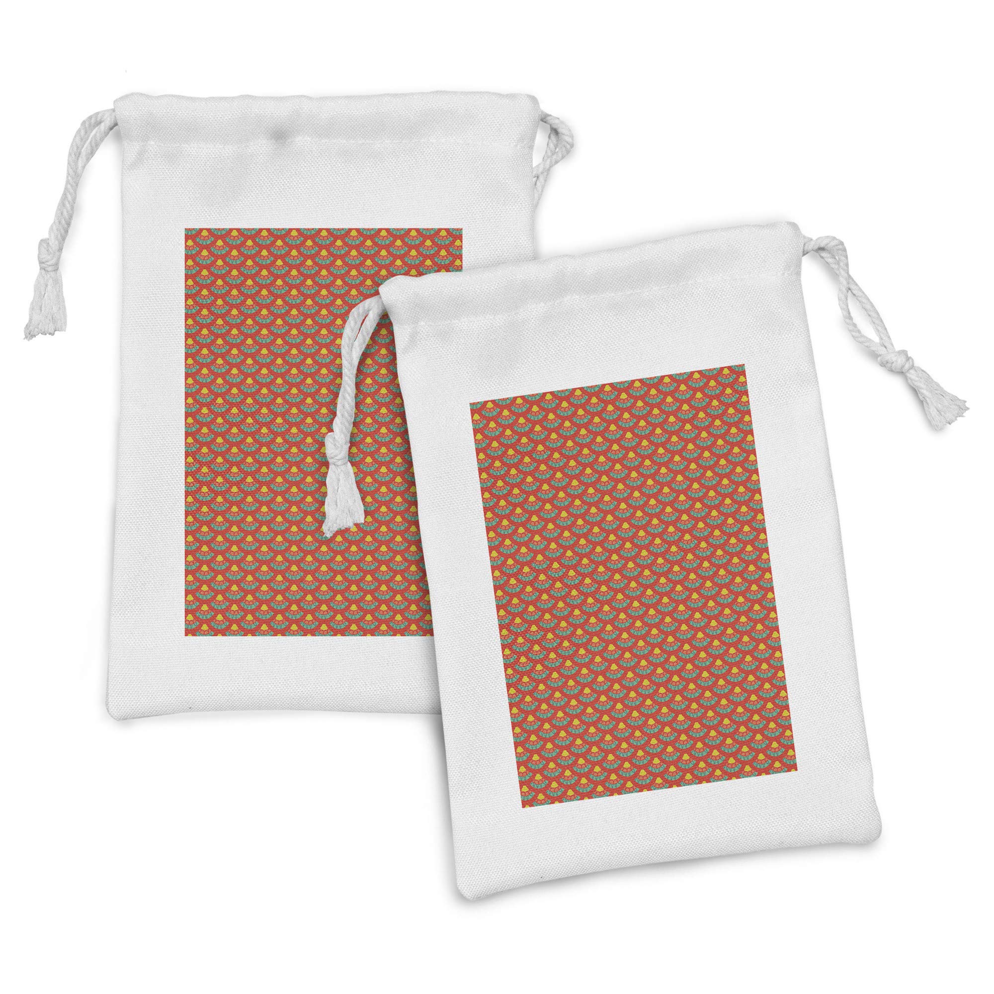 Ambesonne Retro Fabric Pouch Set of 2 - Geometric Ethnic Pattern Drawstring Bags in Warm Tones (9