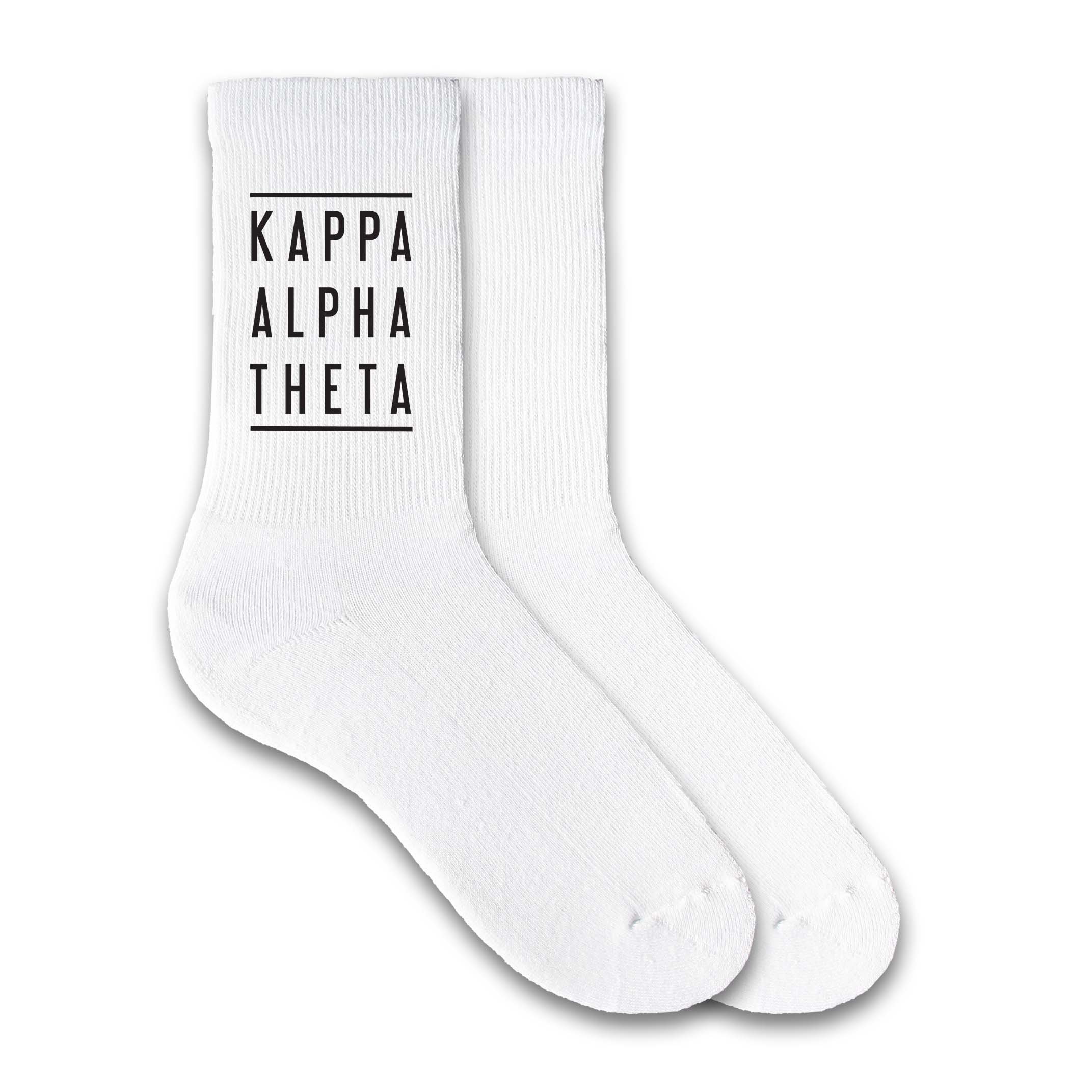 Sorority Name Printed Black & White Crew Socks for Women - Perfect for College, Greek Life & Everyday Wear