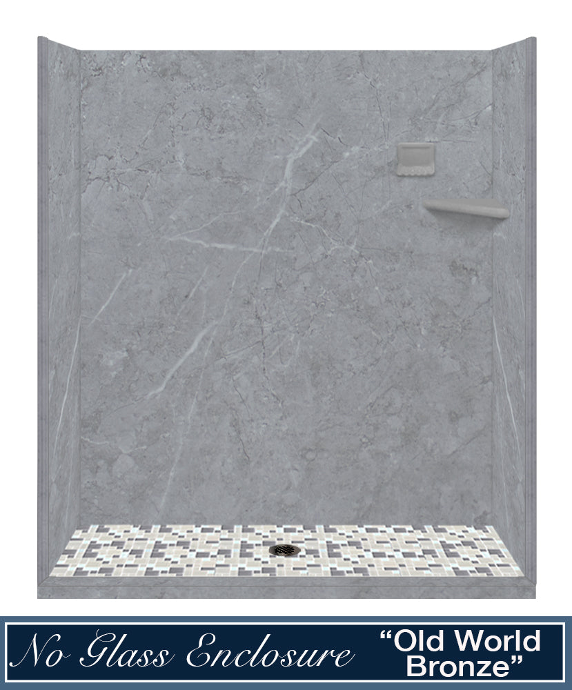 Grio Marble 60-Inch Alcove Shower Kit with 3 Accent Options - Waterproof Shower Pan & Wall Panels (Liner Optional) - Perfect for Bathroom Remodeling & Modern Home Upgrade