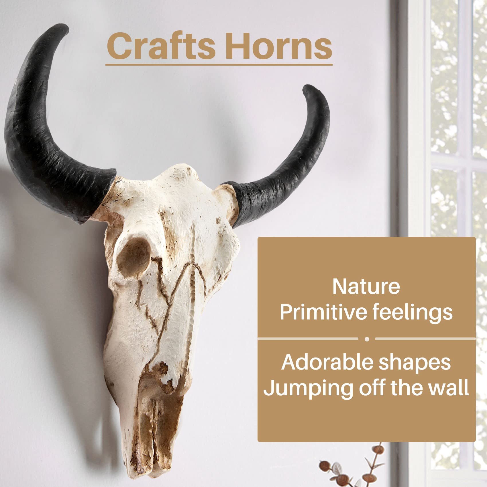 3D Resin Longhorn Cow Skull Wall Art - Wildlife Animal Sculpture for Western Home Decor, Halloween Party, Ranch & Farmhouse Wall Hanging Decoration