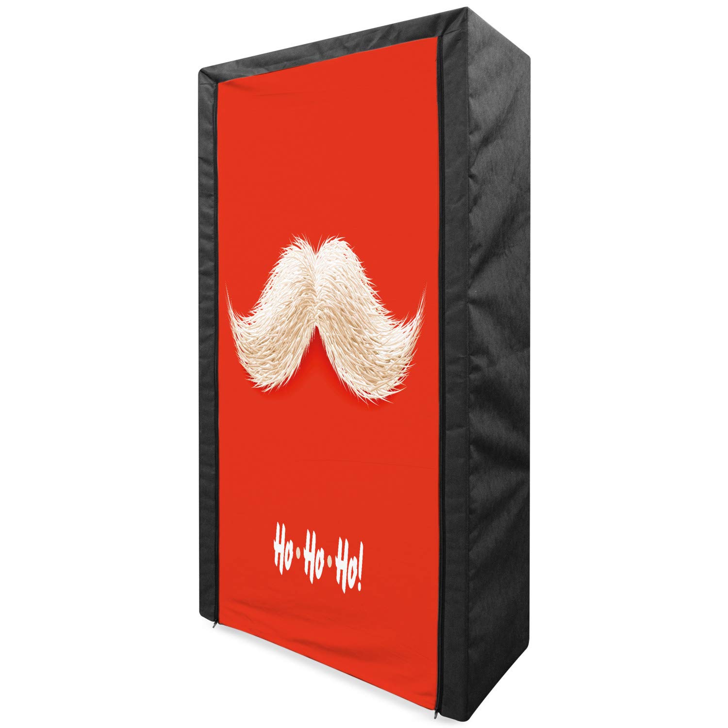 Ambesonne Christmas Portable Fabric Wardrobe - Santa Claus Mustache Design with 'Ho Ho Ho' Lettering, 33.5