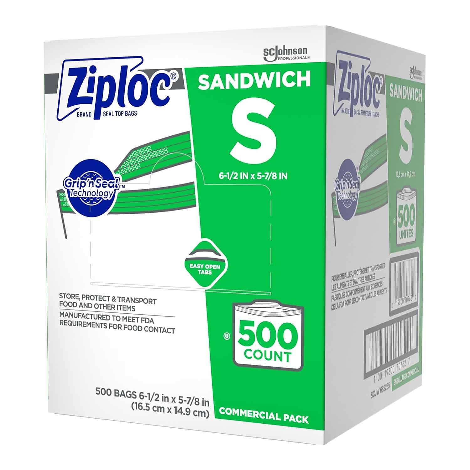 Ziploc 682255 Resealable Sandwich Bags, 1.2 Mil Thick, 6.5 x 6 Inches, Clear Plastic Storage Bags (Box of 500) - Perfect for School Lunches, Meal Prep & Food Storage