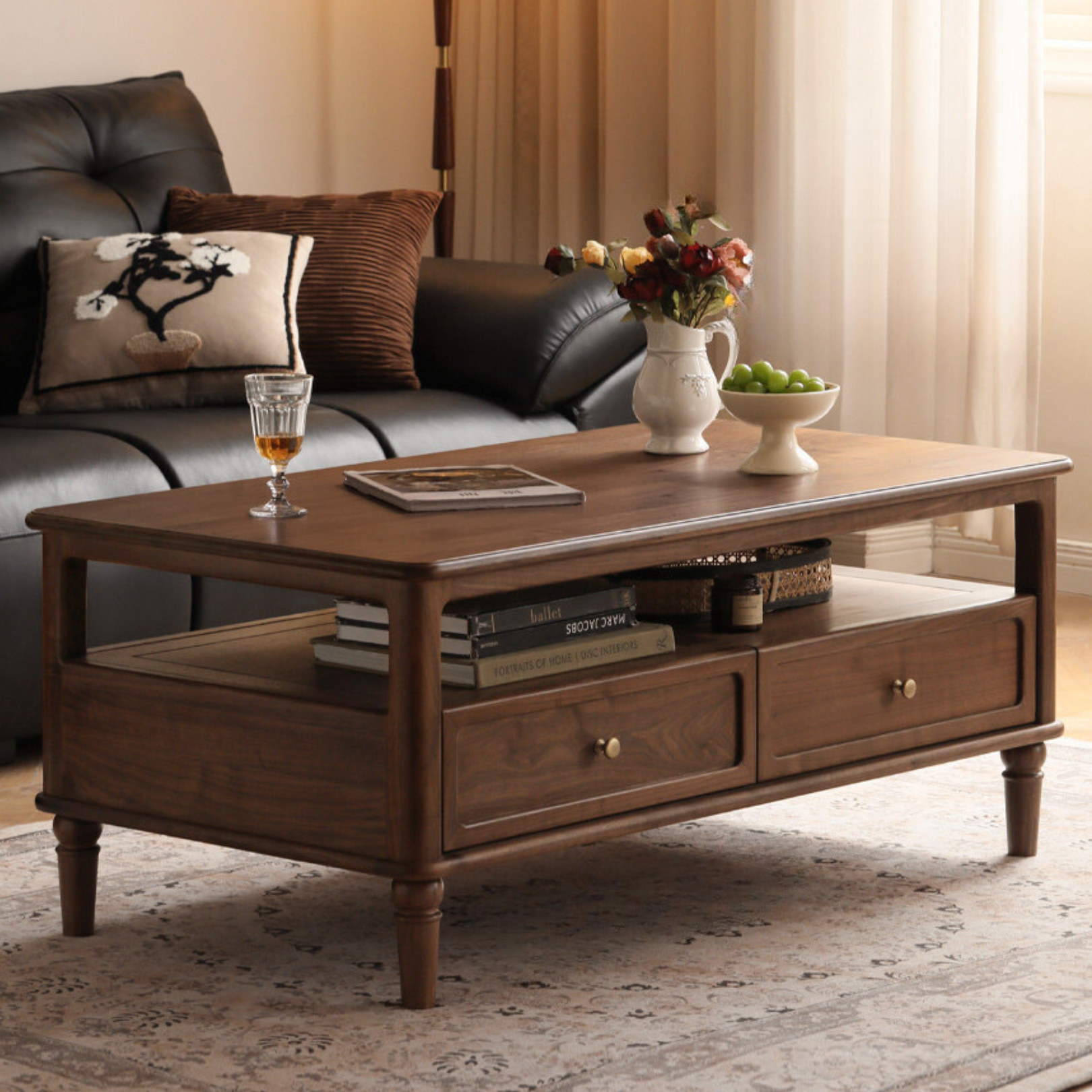 Solid Black Walnut Wood American Retro Coffee Table - Mid-Century Modern Style for Living Room, Lounge & Office Decor