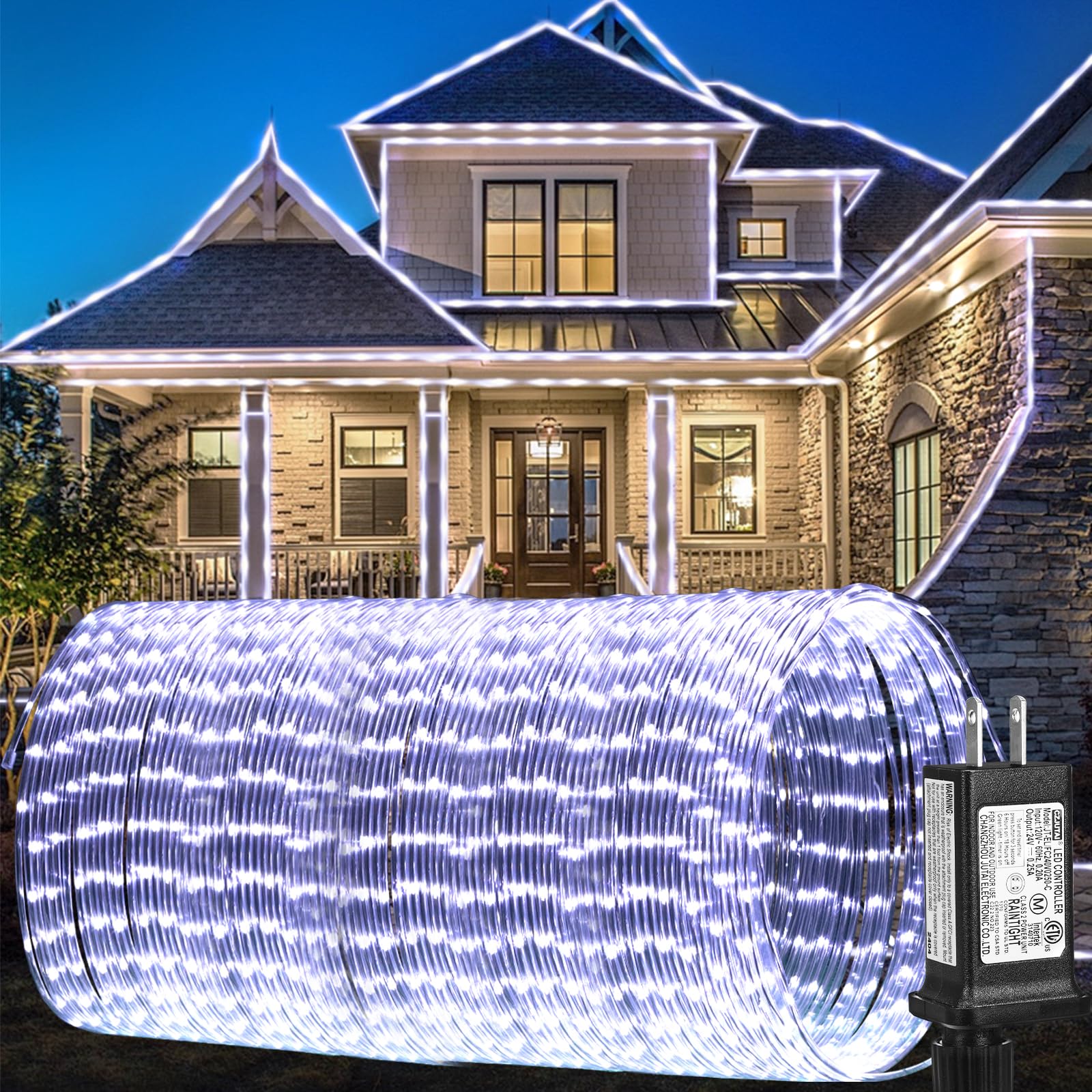 184FT 1000LED Outdoor Rope Lights - Waterproof Plug in String Lights with 8 Modes, Cool White Clear Tube Lights for RV, Camping, Pool, Patio, Garden, Christmas Tree, Holiday, Wedding, Party, and Backyard Decoration