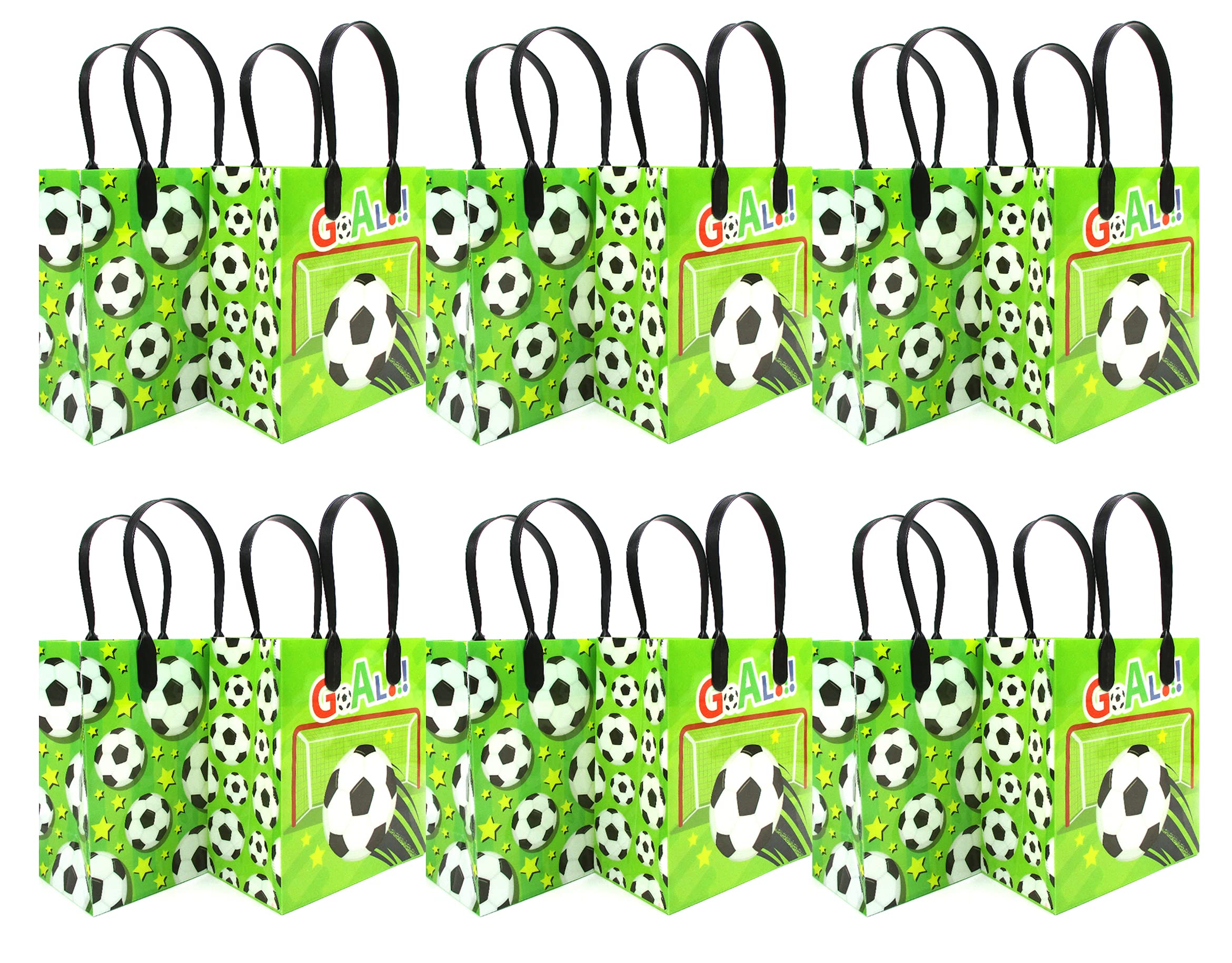 TINYMILLS Soccer Party Favor Bags with Handles - 12 Pack Football Themed Treat Bags for Birthday Parties, Snack Duty & Goodie Bags - Perfect for Kids' Sports Events, School Snacks & Game Day Treats