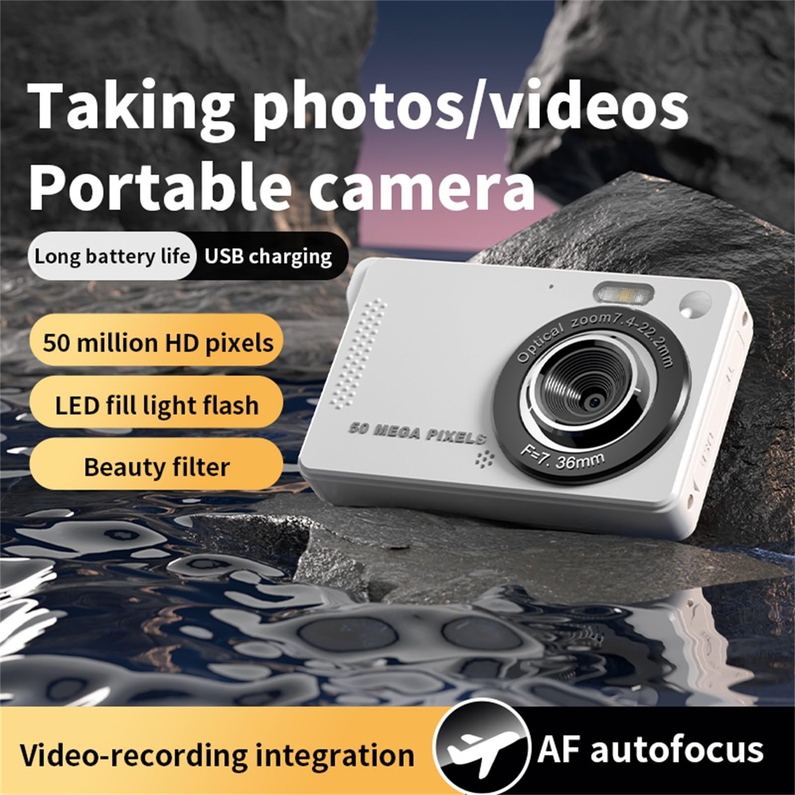44MP 1080P FHD Digital Camera with 16X Zoom & 32GB Card - Rechargeable Compact Camera for Kids, Adults, Teens & Beginners (Purple) - Perfect for Travel, School Projects, Vlogging & Everyday Photography