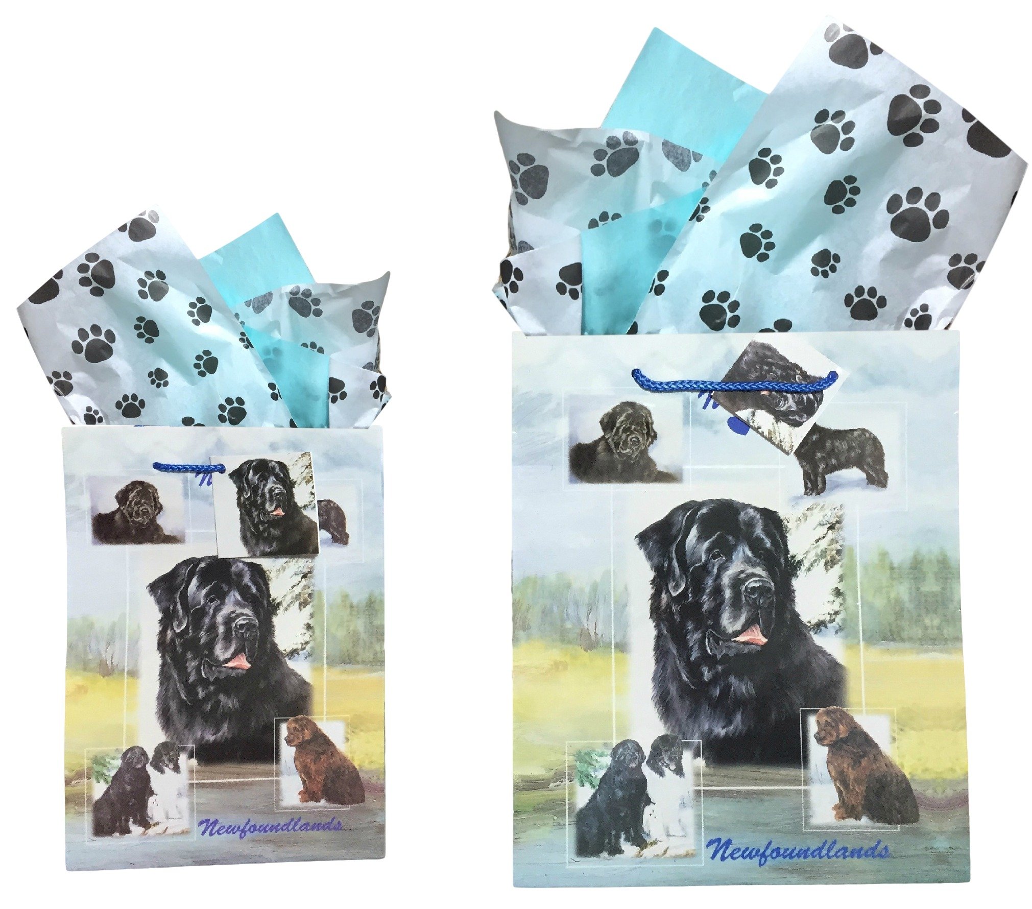 Premium Dog Breed Gift Bags Set of 2 with Tissue Paper - Newfoundland Themed | Perfect for Dog Lovers, Birthday Parties & Pet Adoption Celebrations