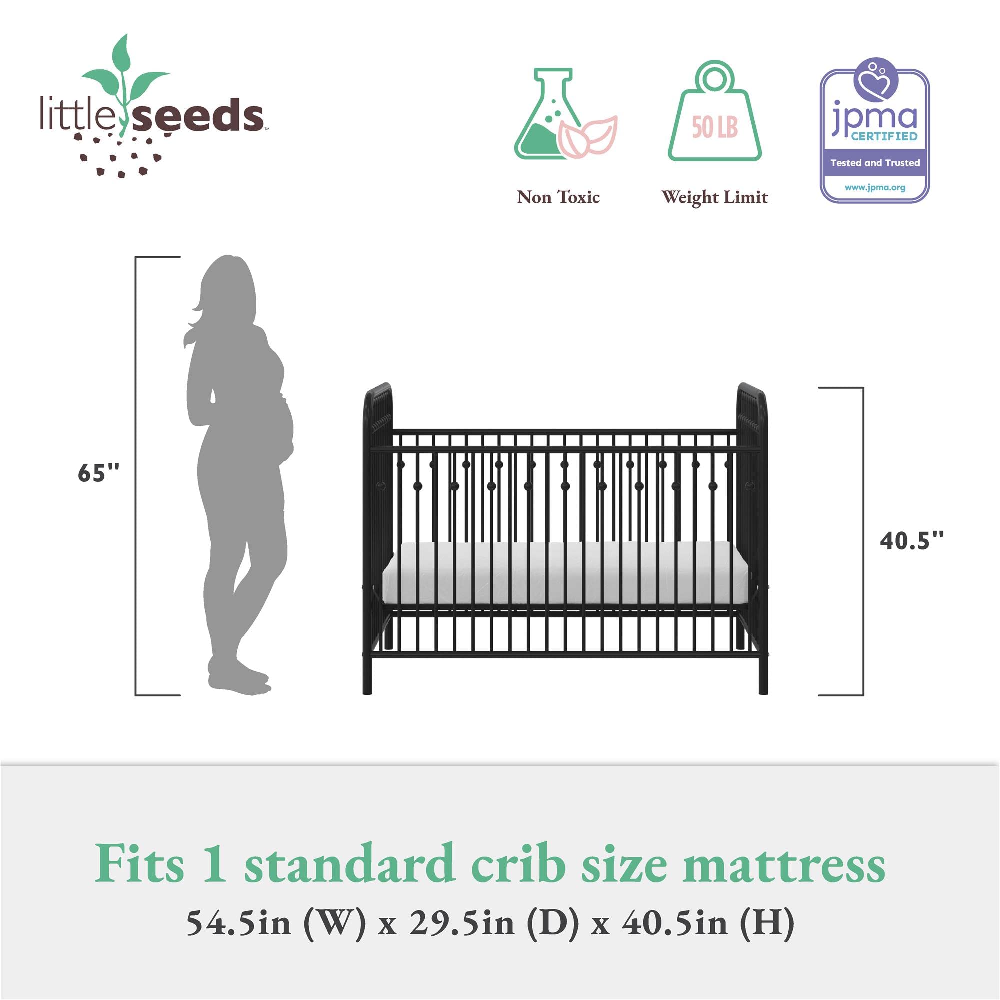 Little Seeds Monarch Hill Ivy Metal Baby Crib - Black | Modern Nursery Furniture for Newborns & Toddlers | Safe & Stylish Crib for Baby's Bedroom or Daycare