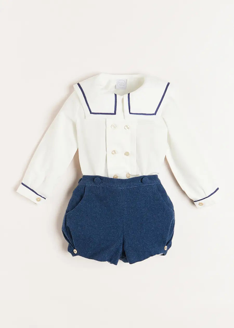Blue Mariner Collar Long Sleeve Two-Piece Outfit Set for Baby Boys & Girls (12 Months to 3 Years) - Perfect for Family Photos, Holidays & Special Occasions