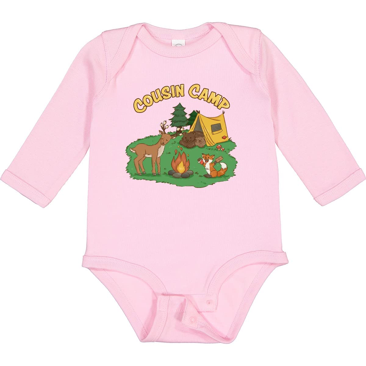 Inktastic Cousin Camp with Camping Animals Long Sleeve Baby Bodysuit - Soft & Comfortable Infant Romper for Outdoor Adventures, Family Reunions & Photo Shoots