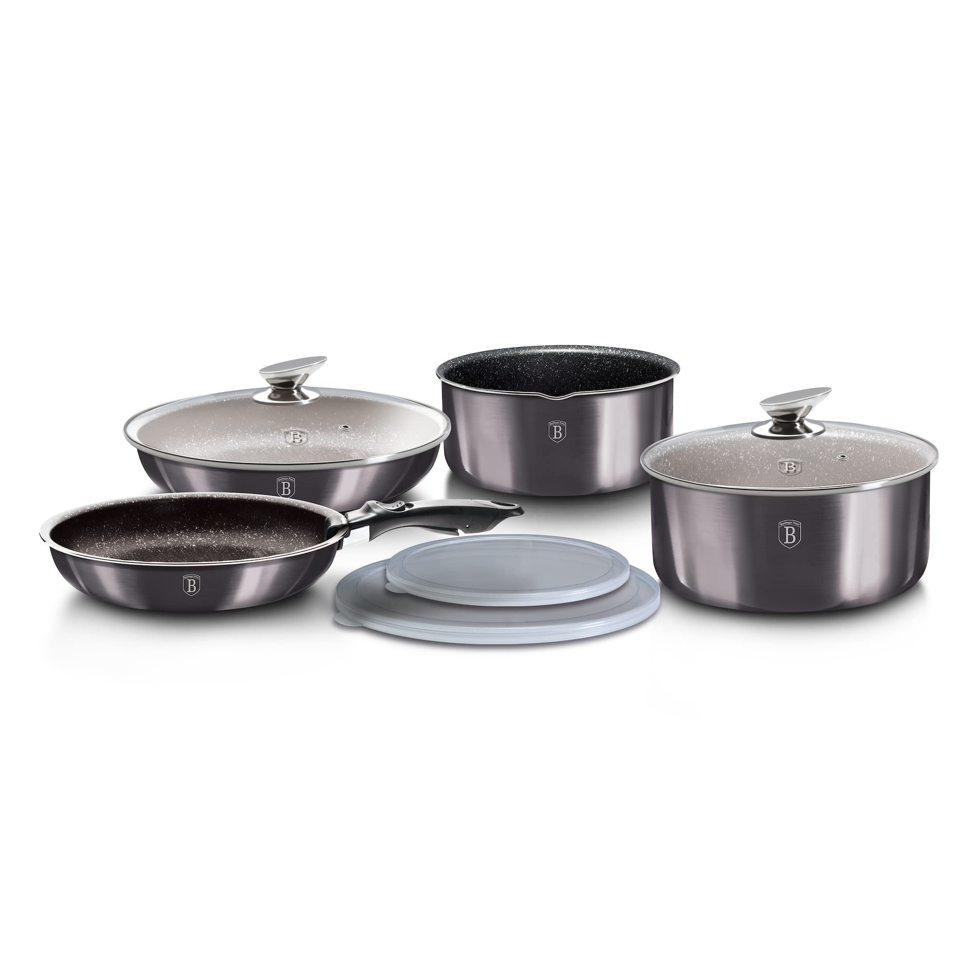 Berlinger Haus 9-Piece Nonstick Cookware Set with Detachable Ergonomic Handles & Glass Lids - Premium Pots and Pans for Everyday Cooking, Frying, Sauteing & Meal Prep