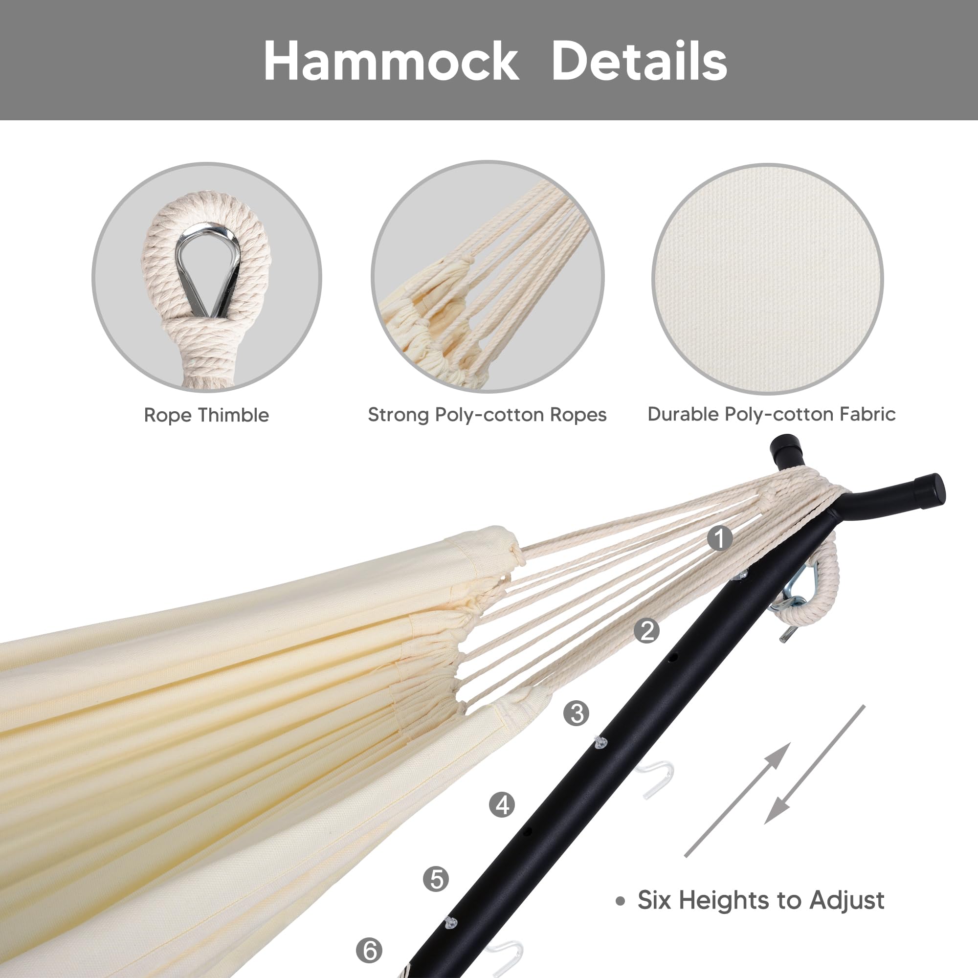 SUNCREAT 2-in-1 Convertible Hammock with Stand - Outdoor Patio Swing Bed & Relaxation Chair - Beige - Perfect for Backyard, Garden, Beach, and Camping