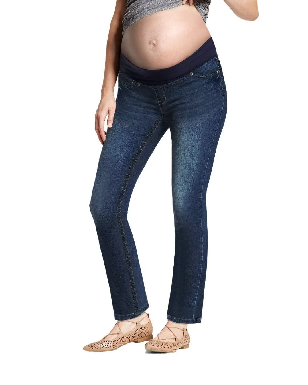 Hybrid & Company Super Comfy Stretch Women's Maternity Bootcut Jeans with Real Pockets - Soft & Flexible Pregnancy Denim for Everyday Wear, Work & Casual Outfits
