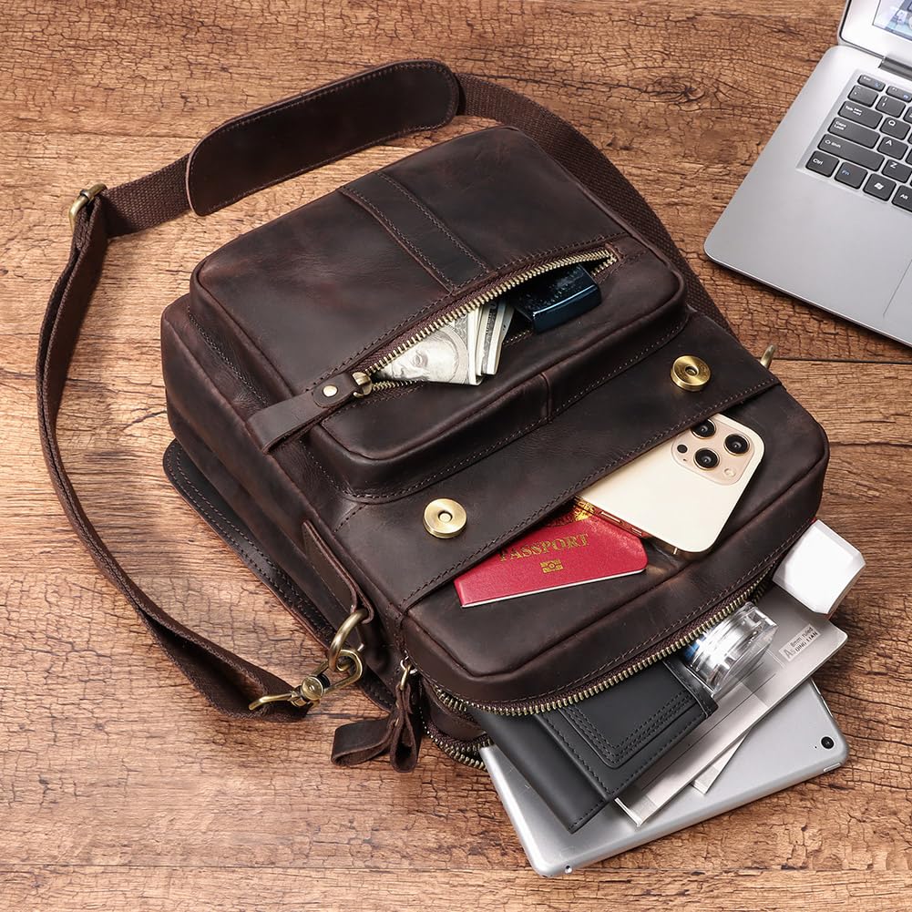 GZCZ Genuine Leather Crossbody Sling Bag for Men & Women - Adjustable Shoulder Messenger Purse for Travel, Business & Outdoor Activities | Perfect for Commuting, Hiking & Daily Use