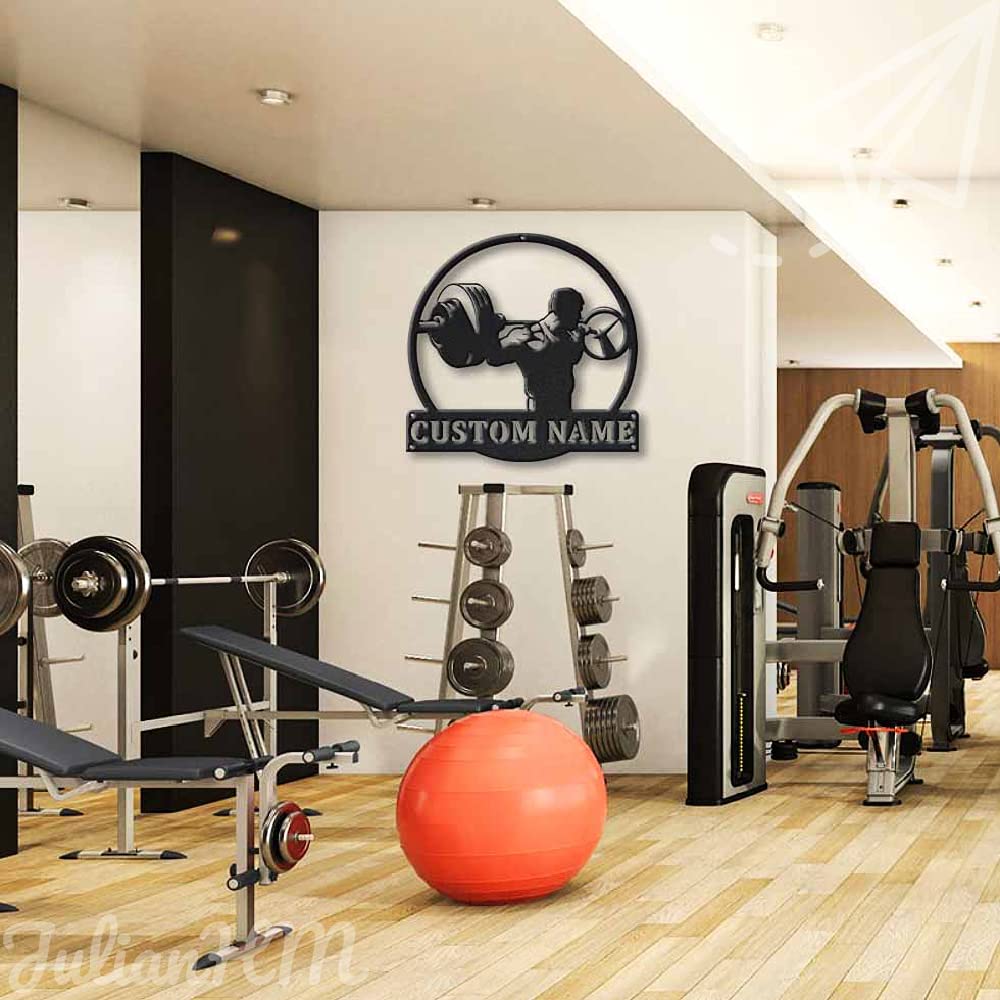 Custom Powerlifting LED Metal Wall Sign - Personalized Monogram Gym Decor with Lights, 24x24 Inches - Perfect for Home Gym, Weight Room & Fitness Studio Decorations