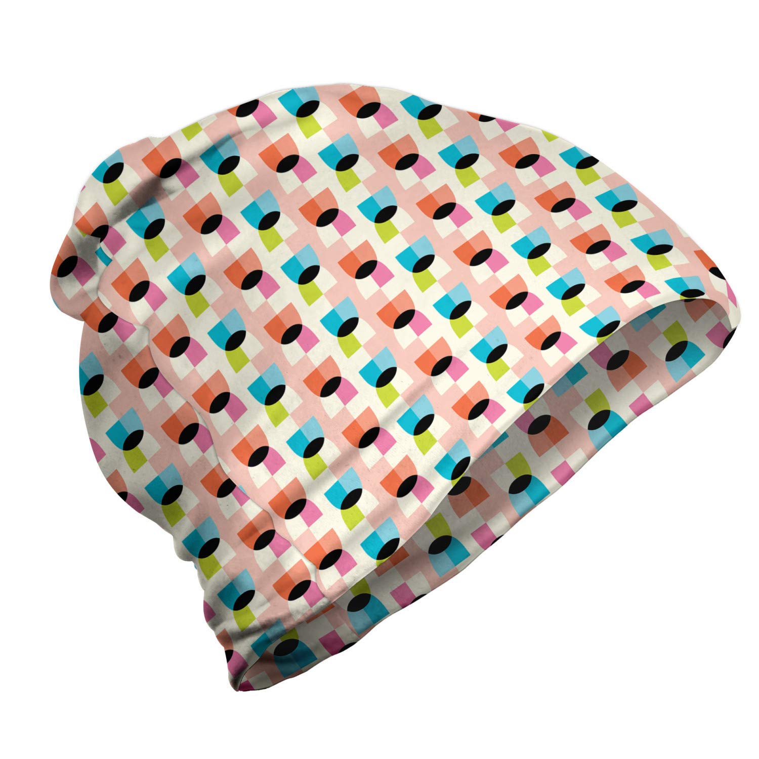 Ambesonne Unisex Beanie - Geometric Semi-Circles Art Design, Warm Winter Knit Hat for Men & Women, Multicolor Outdoor Beanie for Hiking, Skiing & Cold Weather Activities