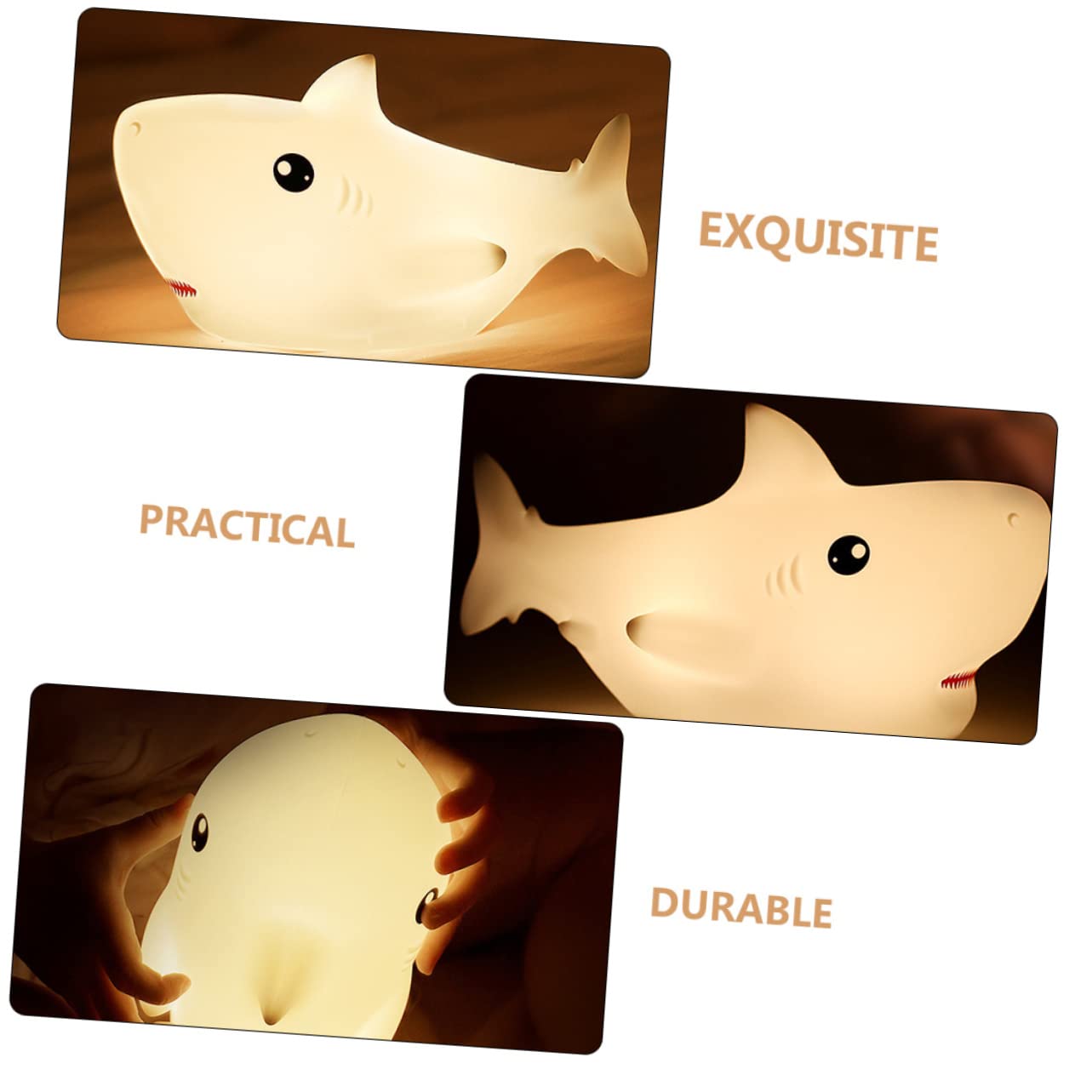 Angoily 3-Piece Shark Silicone Night Light Set - Wooden Base Ocean-Themed Desk Lamp for Kids Room, Nursery Decor & Bedside Nightlight | Perfect for Baby Bedrooms, Children's Study Areas & Coastal-Themed Home Decor