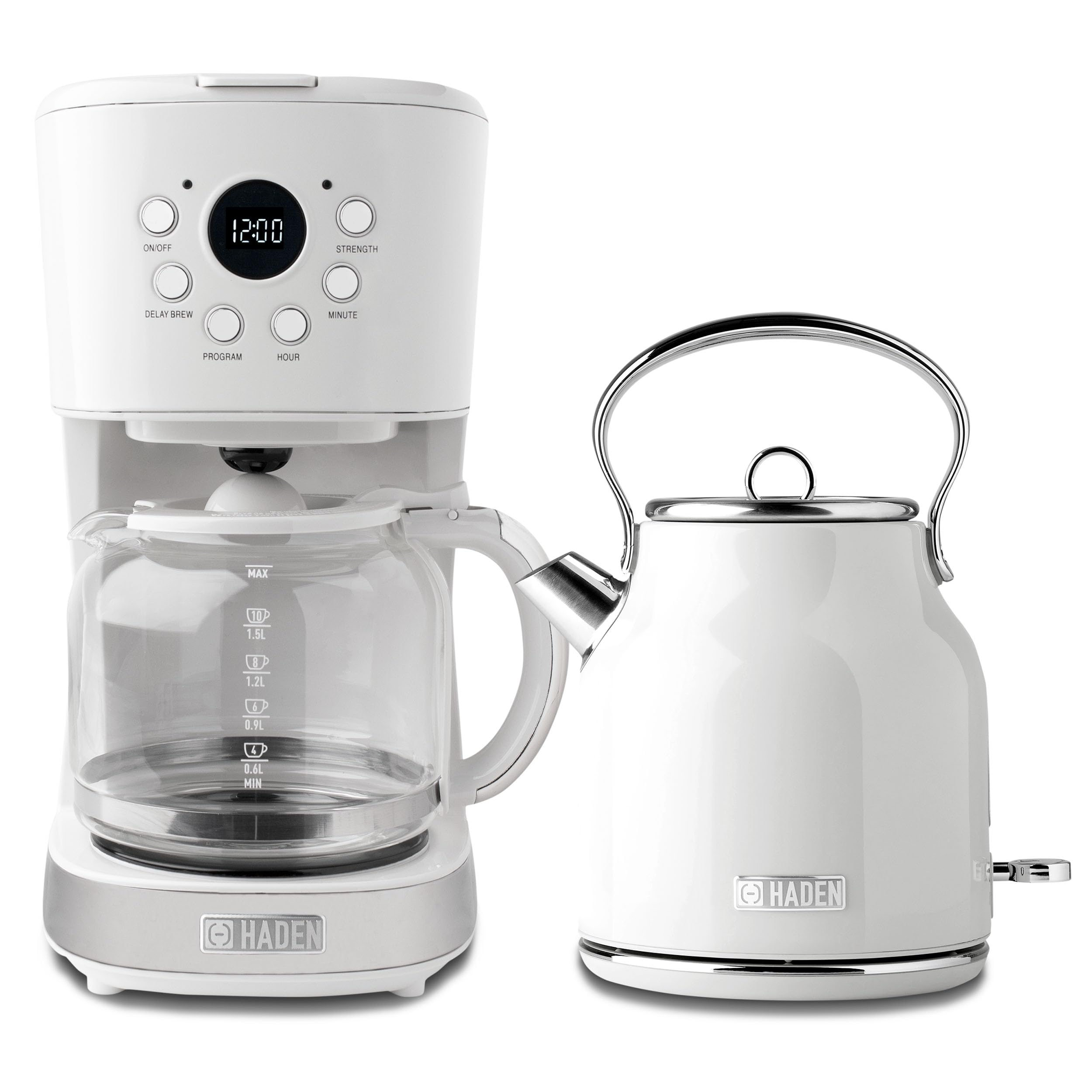 HADEN 12 Cup Drip Coffee Maker with 1.7L Stainless Steel Electric Kettle - Ivory & Chrome | Fast Brewing, Auto Shut-Off | Perfect for Home, Office & Kitchen Use