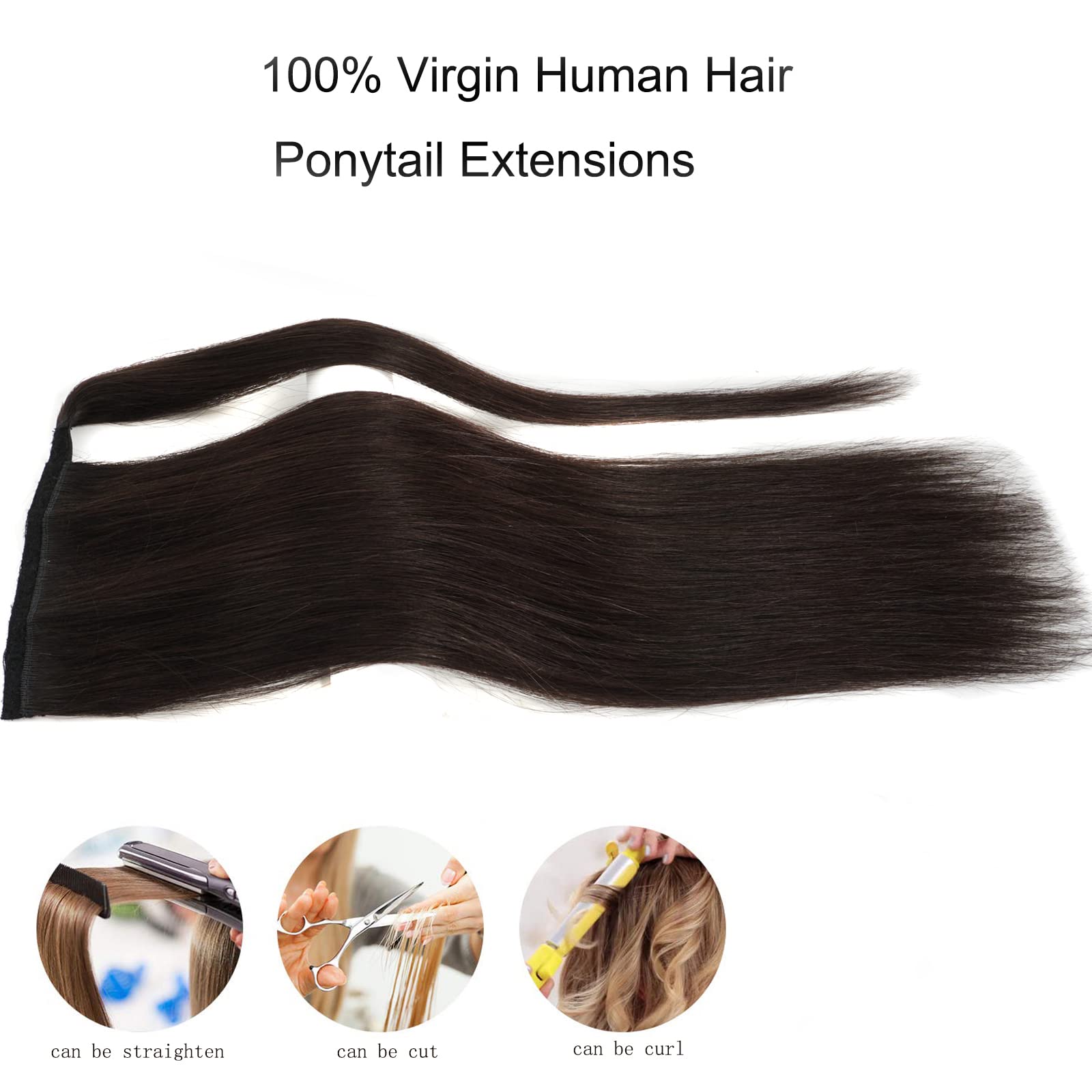 Ugrace Clip-In Human Hair Ponytail Extension - 14 Inch Remy Straight Natural Black #1B for Black Women - Perfect for Daily Wear, Parties & Special Occasions