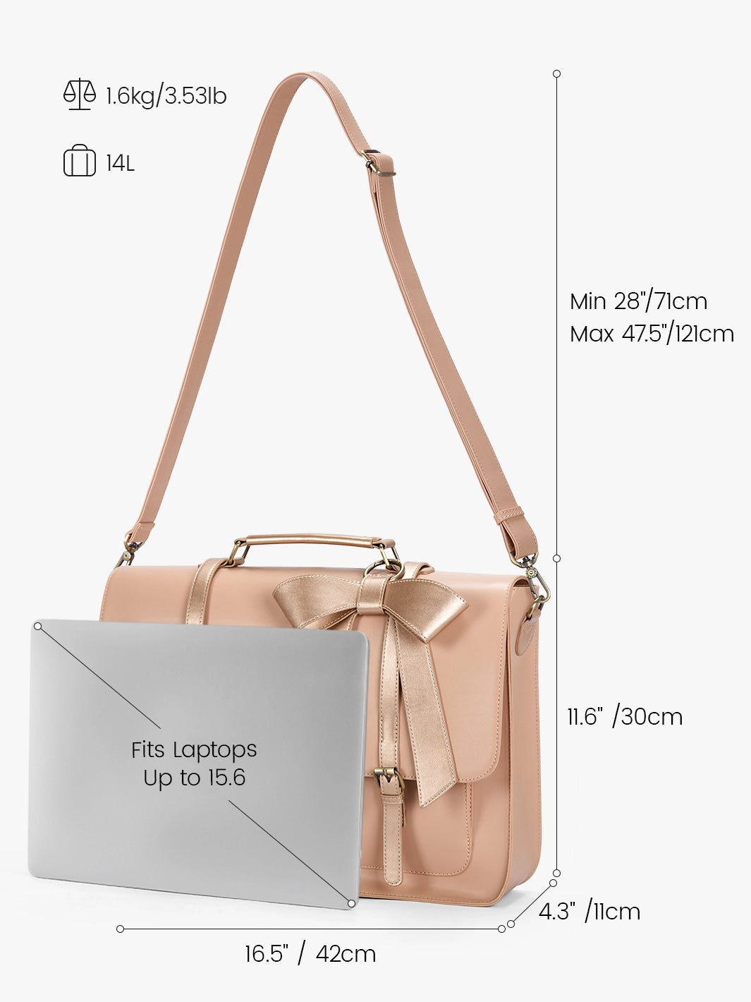 EcoSusi Classic Bow Briefcase - Elegant Cocoa Truffle Leather Handbag for Women | Perfect for Office, Business Meetings & Professional Work