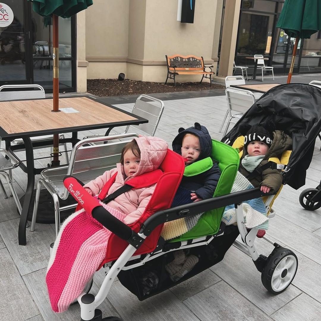 Familidoo H3E 3 Seat Baby Stroller - Lightweight Tandem Triple Stroller for Daycare with 5-Point Safety Harness - Adjustable Reclining Seats for Infants & Toddlers 0-3 Years - Compact Foldable Design - Perfect for Shopping, Travel & Family Outings