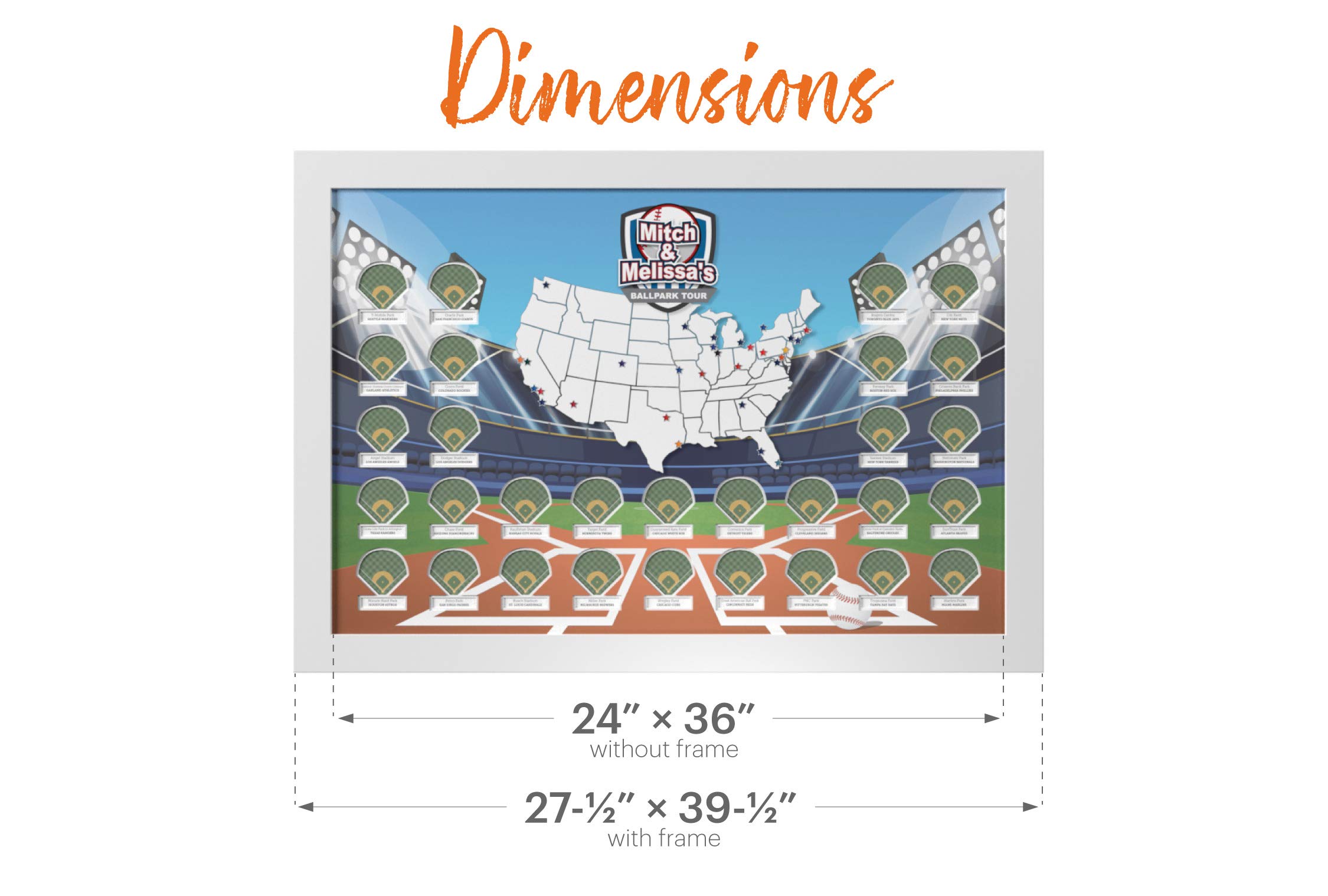 Custom Ballparks Photo Map - Handmade in USA with Black Frame | Perfect for Baseball Fans, Home Decor & Gift Ideas