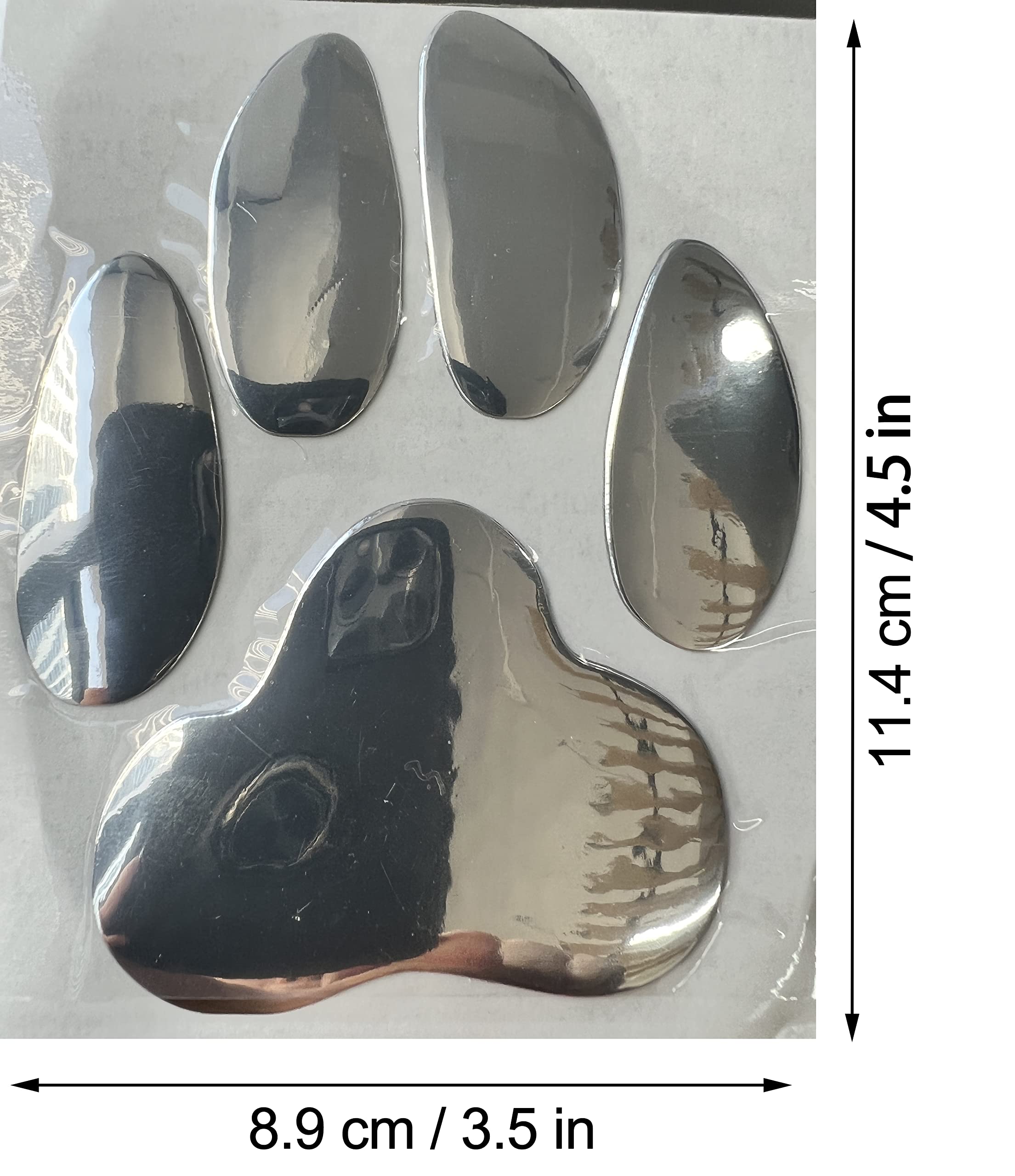 LZLRUN 2 Pack 3D Chrome Car Stickers - Dog Paw Print Decals for Car Bumper, Window, Laptop | Durable Adhesive Decoration for Vehicles, Tech & Home Use (Silver) | Perfect for Pet Lovers & Auto Enthusiasts