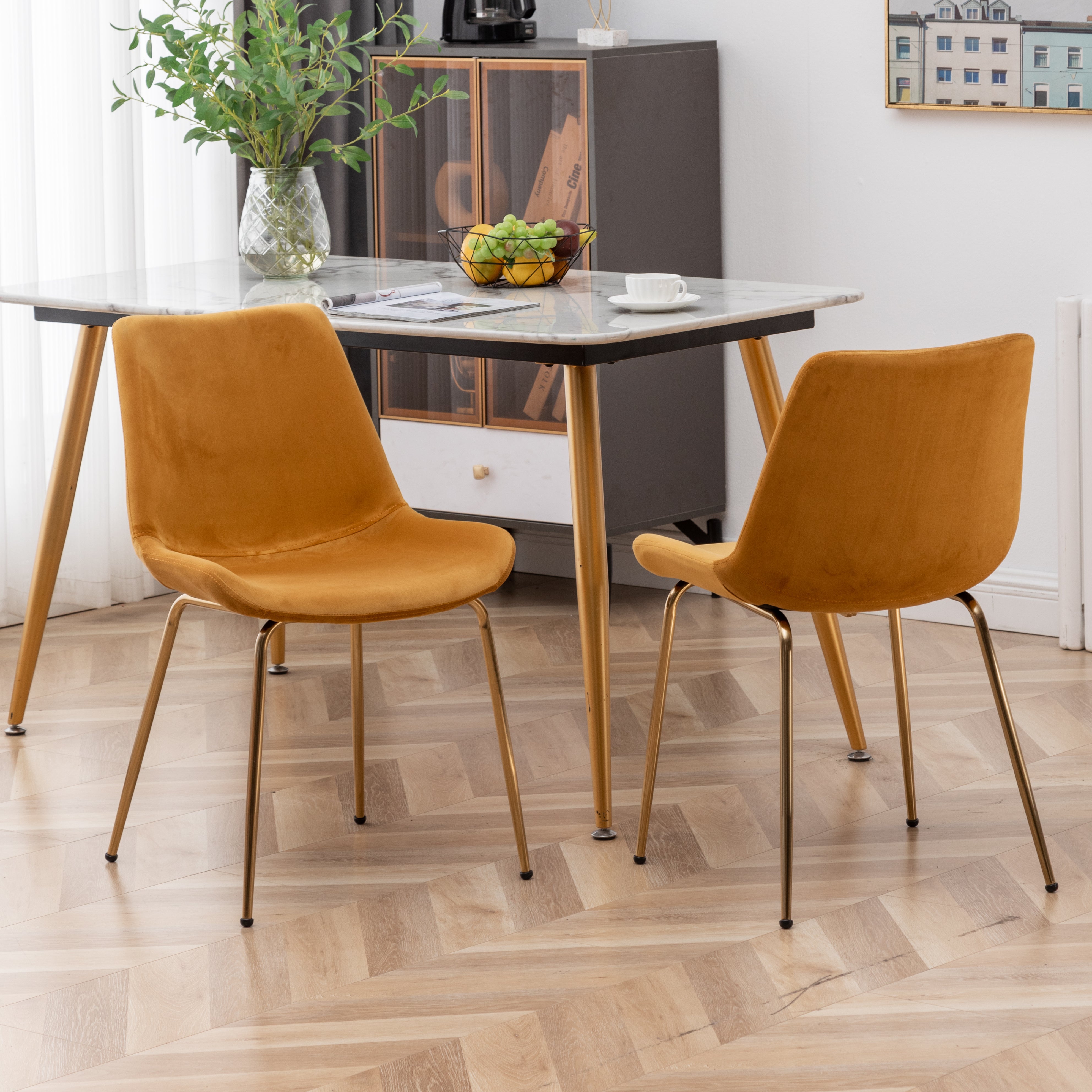 Roundhill Furniture Aufurr Modern Velvet Dining Chairs, Set of 2 - Mid-Century Style Upholstered Side Chairs for Dining Room, Kitchen, or Office
