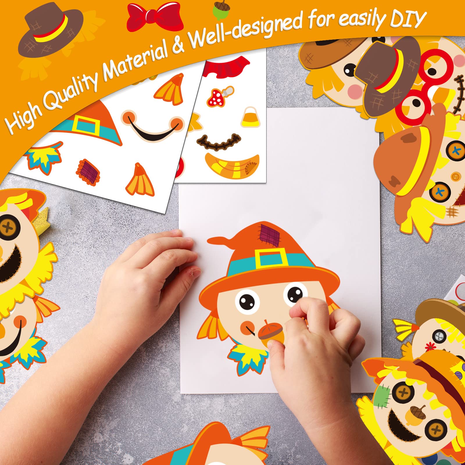 30 Pcs Thanksgiving Fall Craft Kit for Kids - DIY Scarecrow Head Making Set, Autumn Art Supplies for Kindergarten Preschool Classroom, Home School Activities, Party Favors & Holiday Decor