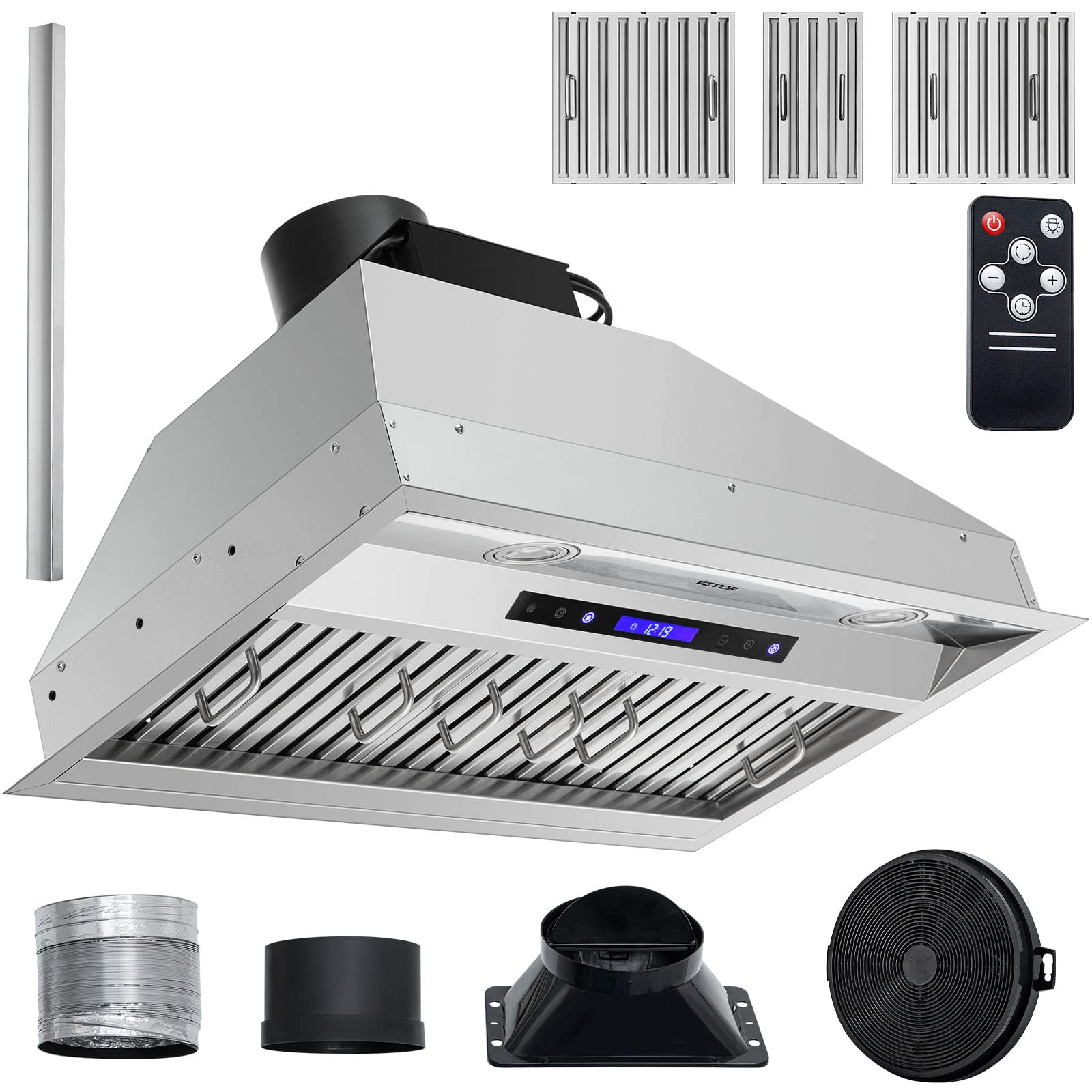 VEVOR 30 Inch 900CFM 4-Speed Stainless Steel Insert Range Hood with Touch & Remote Control, LED Lights & Baffle Filters - Ducted/Ductless Convertible Kitchen Vent Hood for Home Cooking - ETL Certified Commercial-Grade Ventilation System
