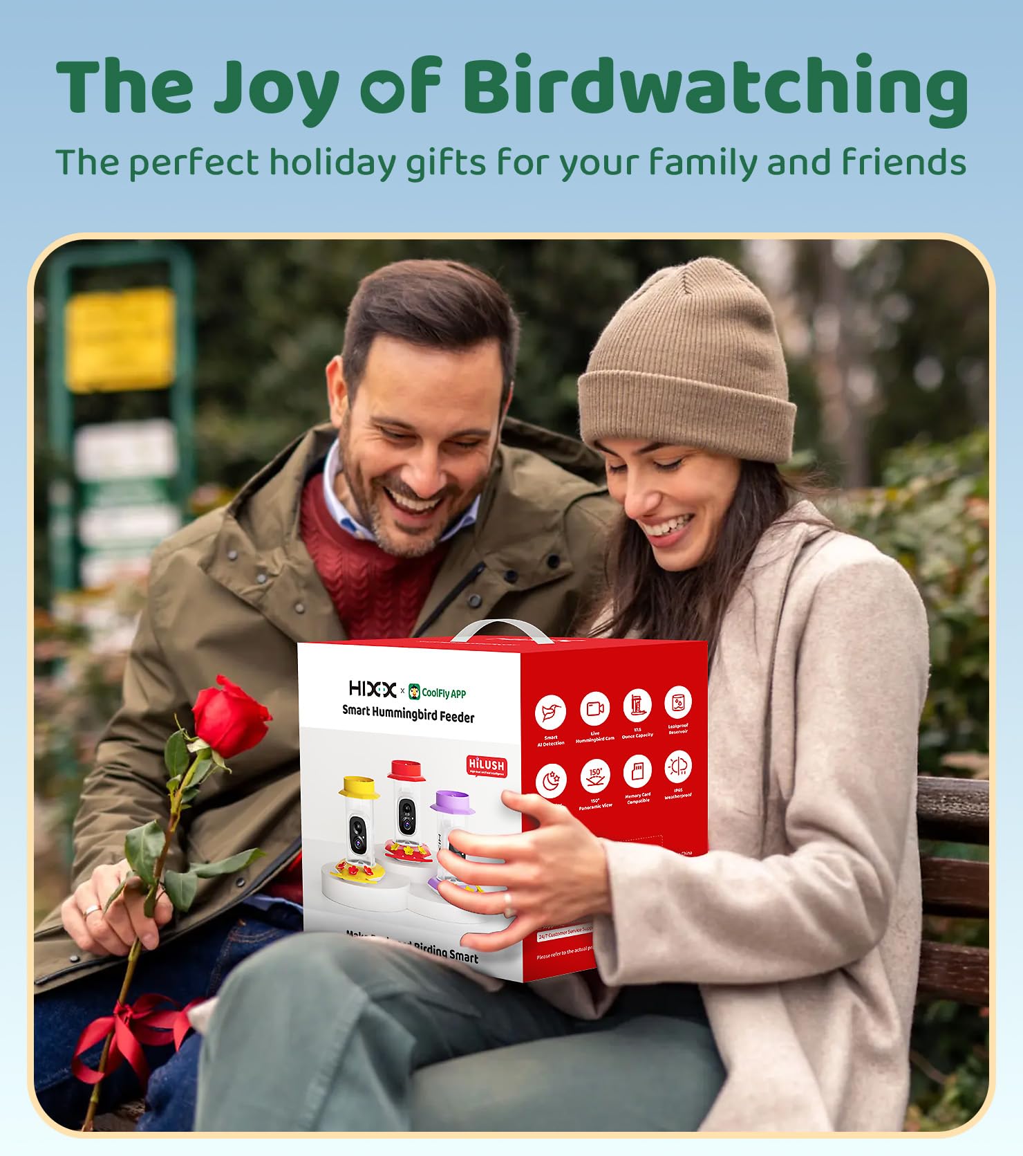 HIXX Smart Hummingbird Feeder with Camera - Solar Powered Bird Feeder with AI Recognition, Ant Moat & Bee Proof Design - Easy Clean & Refill - Includes Coolfly Birdwatching App - Perfect Gift for Bird Lovers (17.5 oz) - Ideal for Backyard Birdwatching, Nature Photography & Outdoor Decor