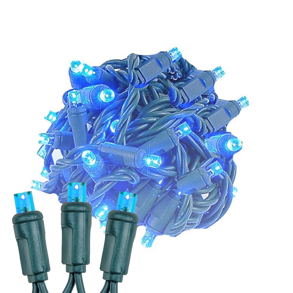 50 LED Christmas Mini Lights - Outdoor String Lights for Party, Patio, Garden (Blue & Green Wire, 11ft) | Perfect for Holiday Decorations, Backyard Events & Nighttime Ambiance