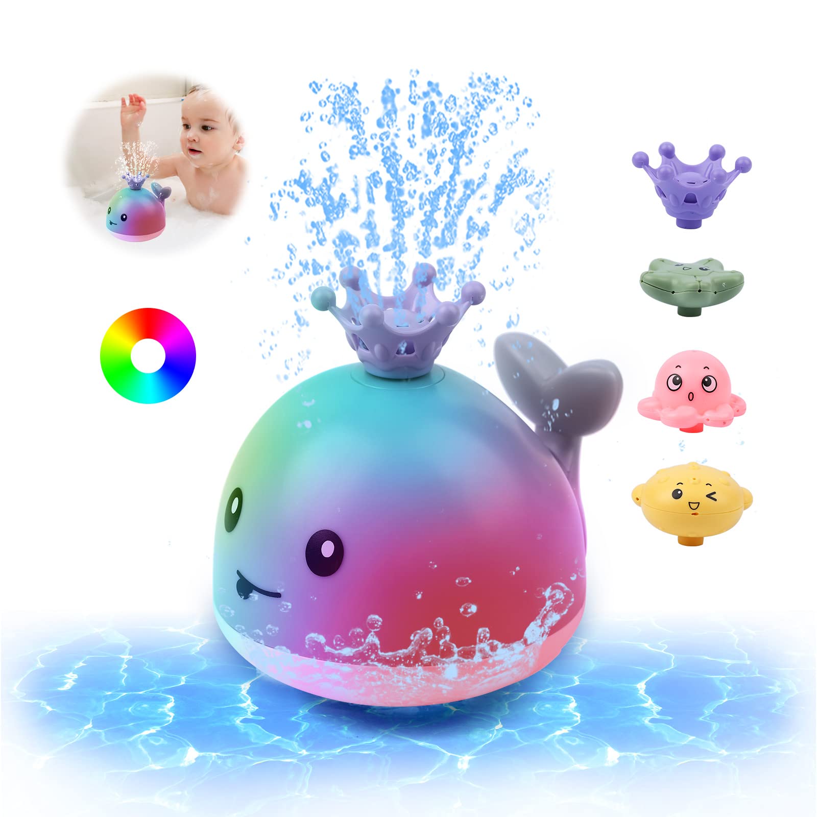**Whale Spray Baby Bath Toys - 4 Water Spray Patterns, Light Up & Waterproof Design, Safe & Smooth for Infants 0-6 Months & Toddlers 1-5 Years (Grey) - Fun Pool & Bathtub Toys for Sensory Play & Learning**
